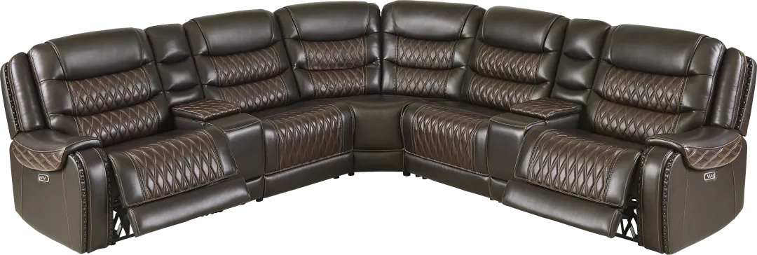 Marquee Brown Leather 7 Pc Triple Power Reclining Sectional