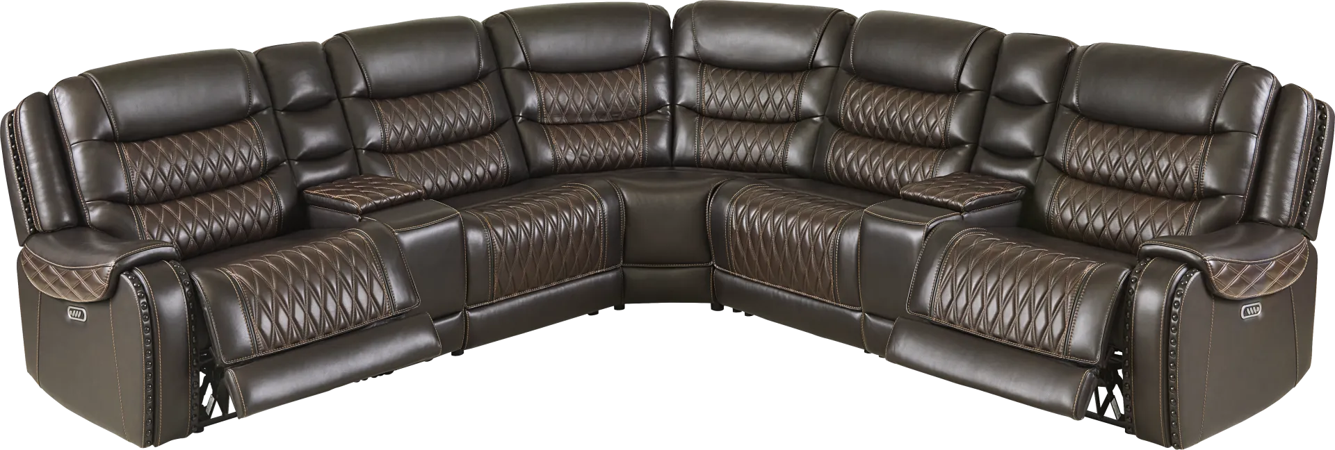 Marquee Brown Leather 7 Pc Triple Power Reclining Sectional - Image 2
