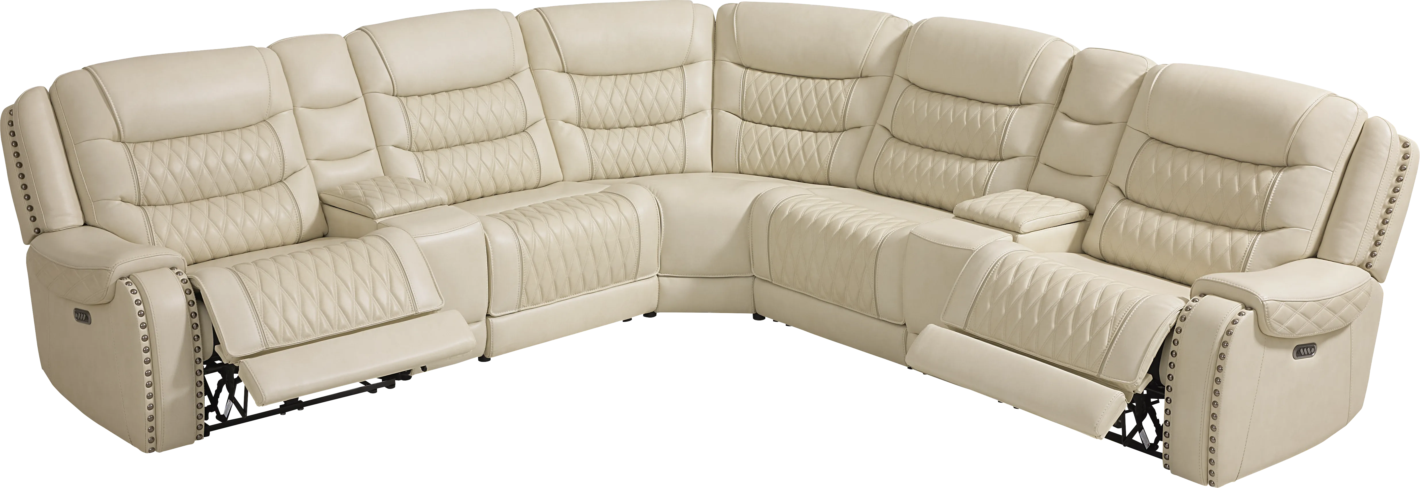 Marquee Cream Leather 7 Pc Triple Power Reclining Sectional - Thumbnail - Image 1