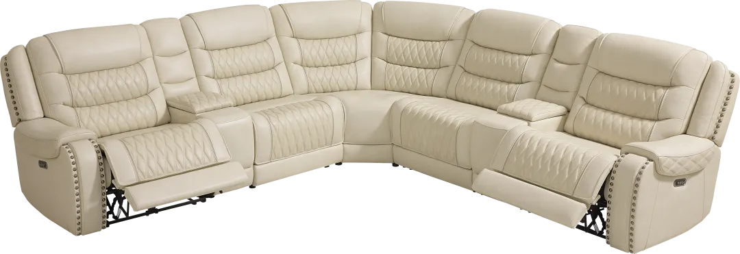 Marquee Cream Leather 7 Pc Triple Power Reclining Sectional