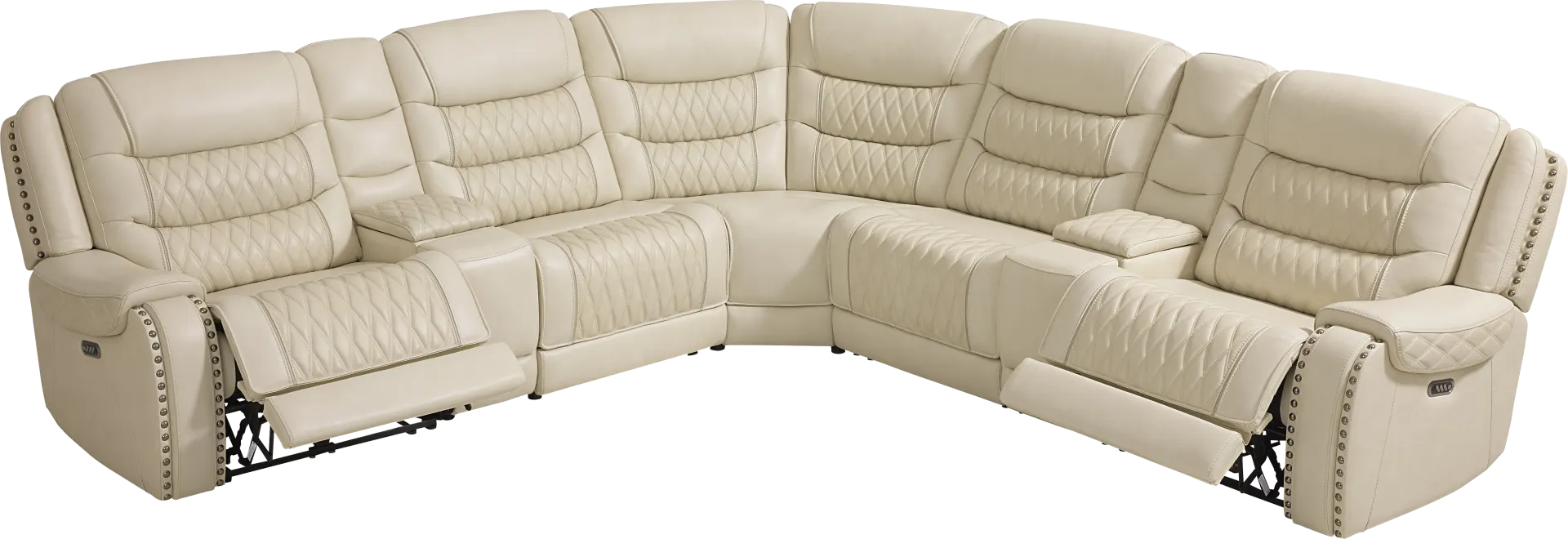 Marquee Cream Leather 7 Pc Triple Power Reclining Sectional - Image 2