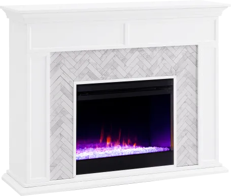 Tronewood I White 50 in. Console, With Color Changing Electric Fireplace