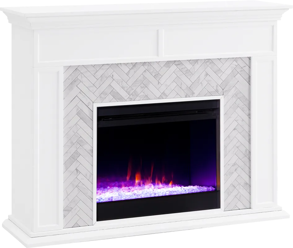 Tronewood I White 50 in. Console, With Color Changing Electric Fireplace