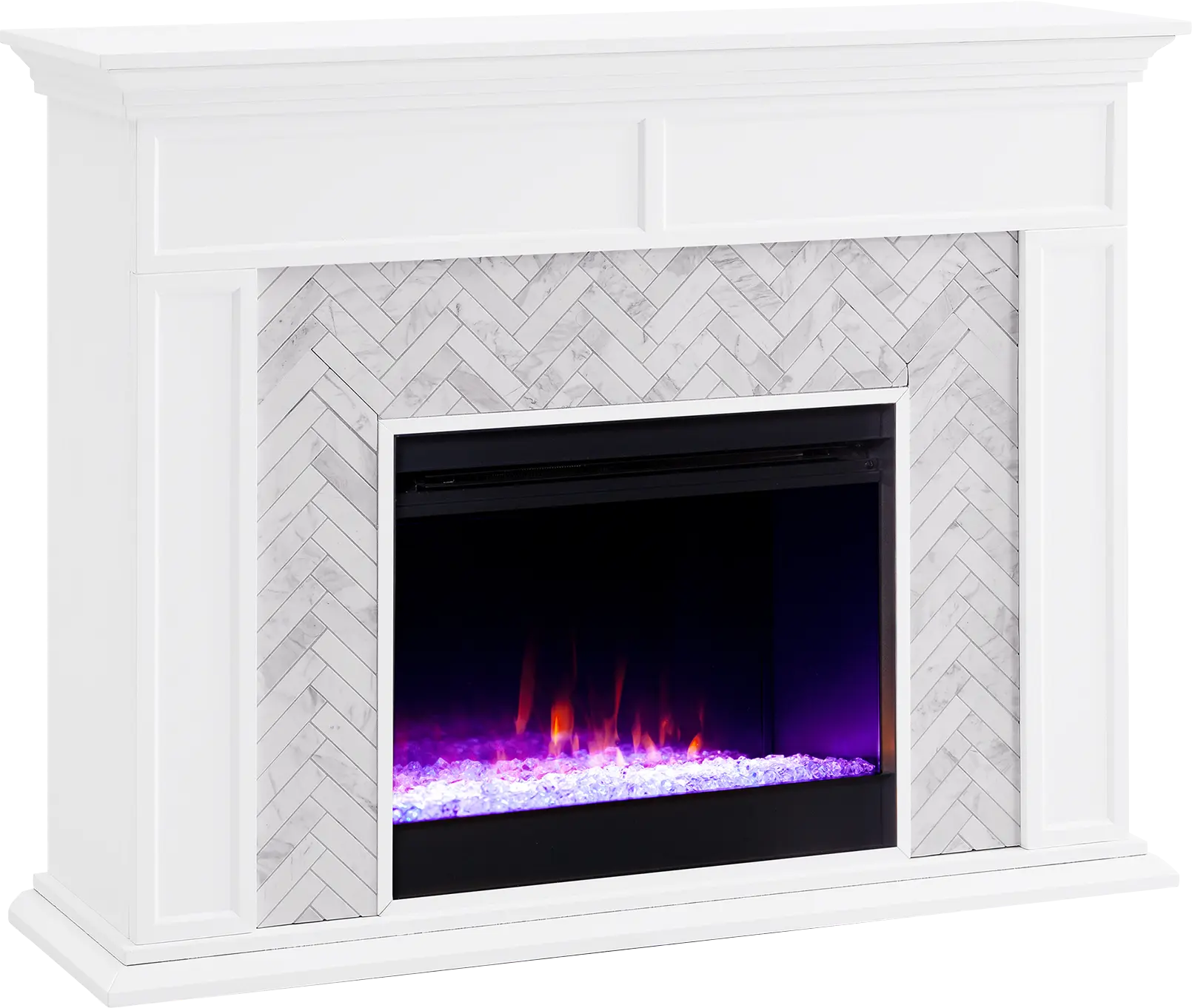 Tronewood I White 50 in. Console, With Color Changing Electric Fireplace