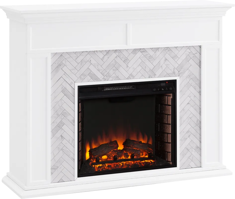Tronewood II White 50 in. Console With Electric Log Fireplace