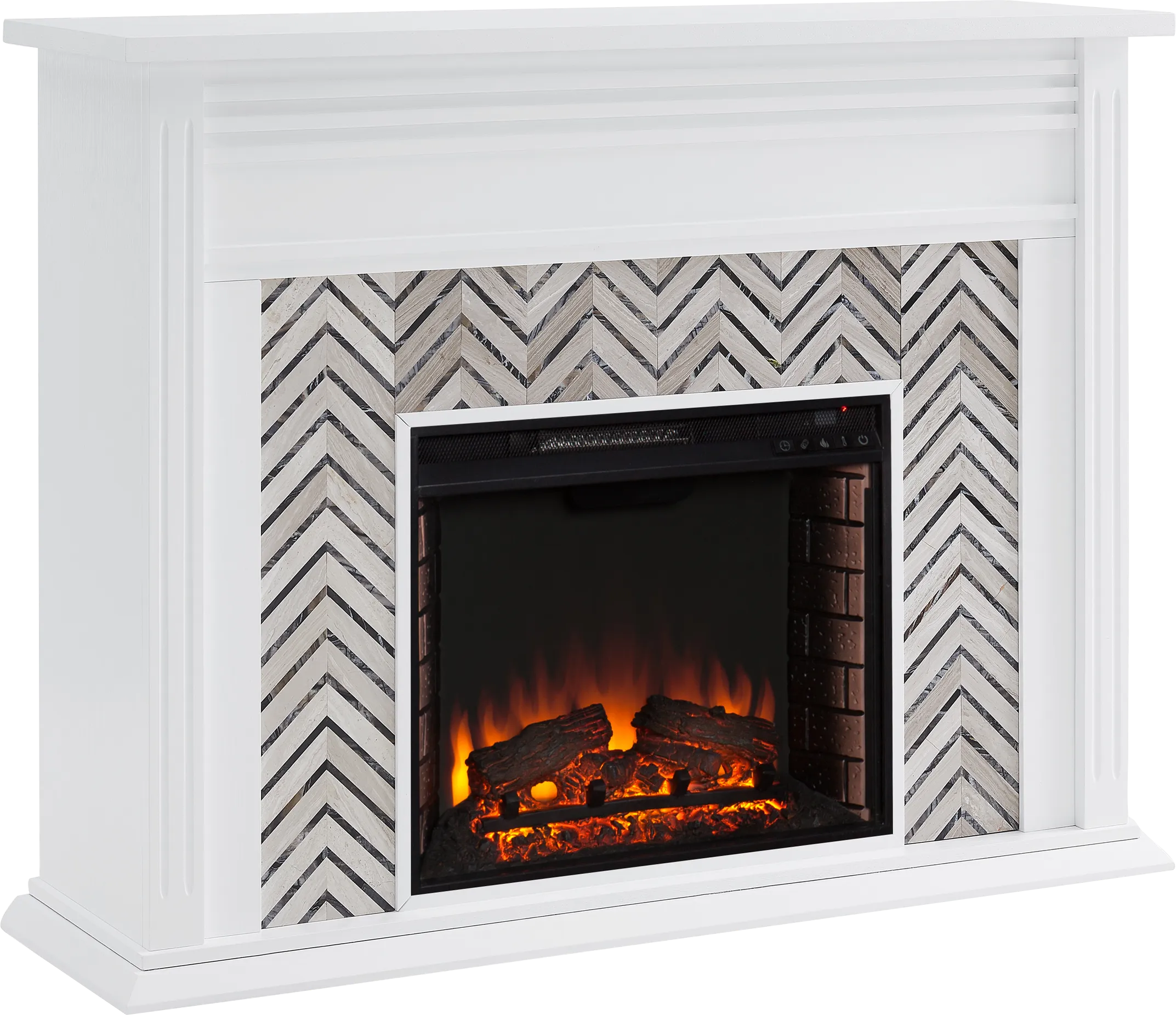 Hazelhurst II White 50 in. Console With Electric Log Fireplace - Thumbnail - Image 1