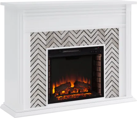 Hazelhurst II White 50 in. Console With Electric Log Fireplace