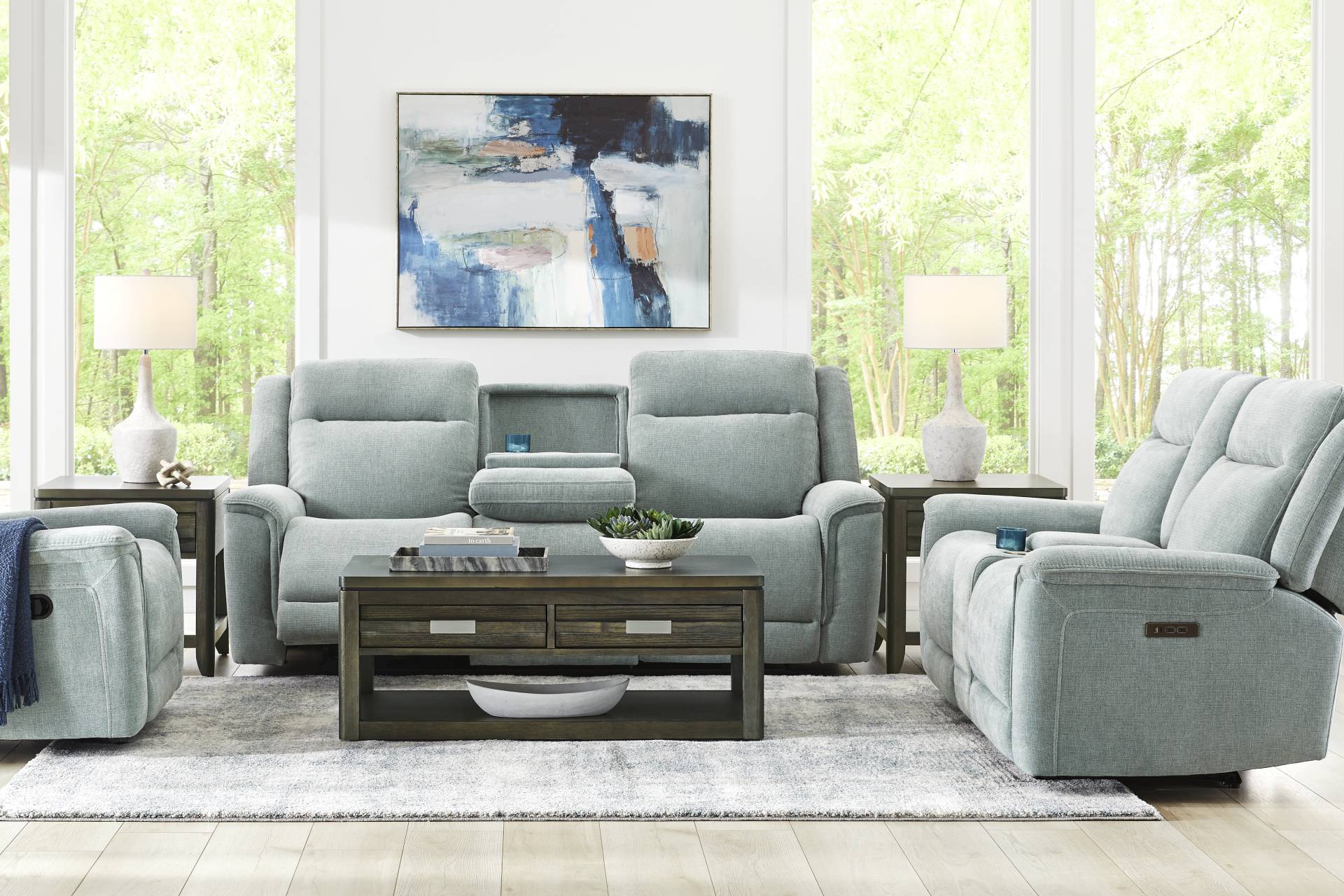 Meadow Park Seafoam 2 Pc Dual Power Reclining Living Room full room