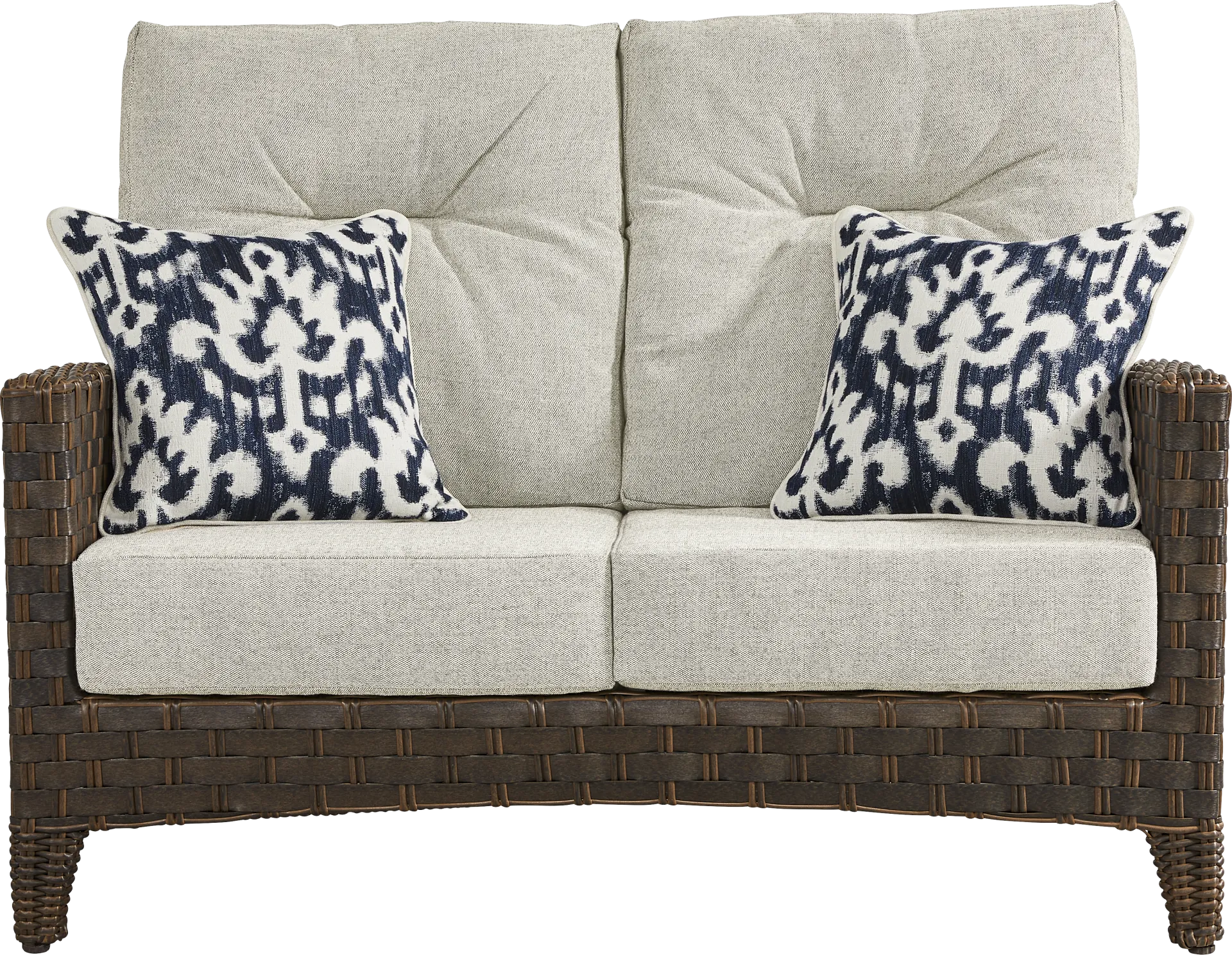 Mantra Brown Outdoor Loveseat with Ash Cushions - Image 1