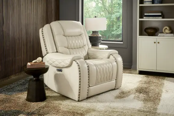 Marquee Cream Leather Triple Power Recliner