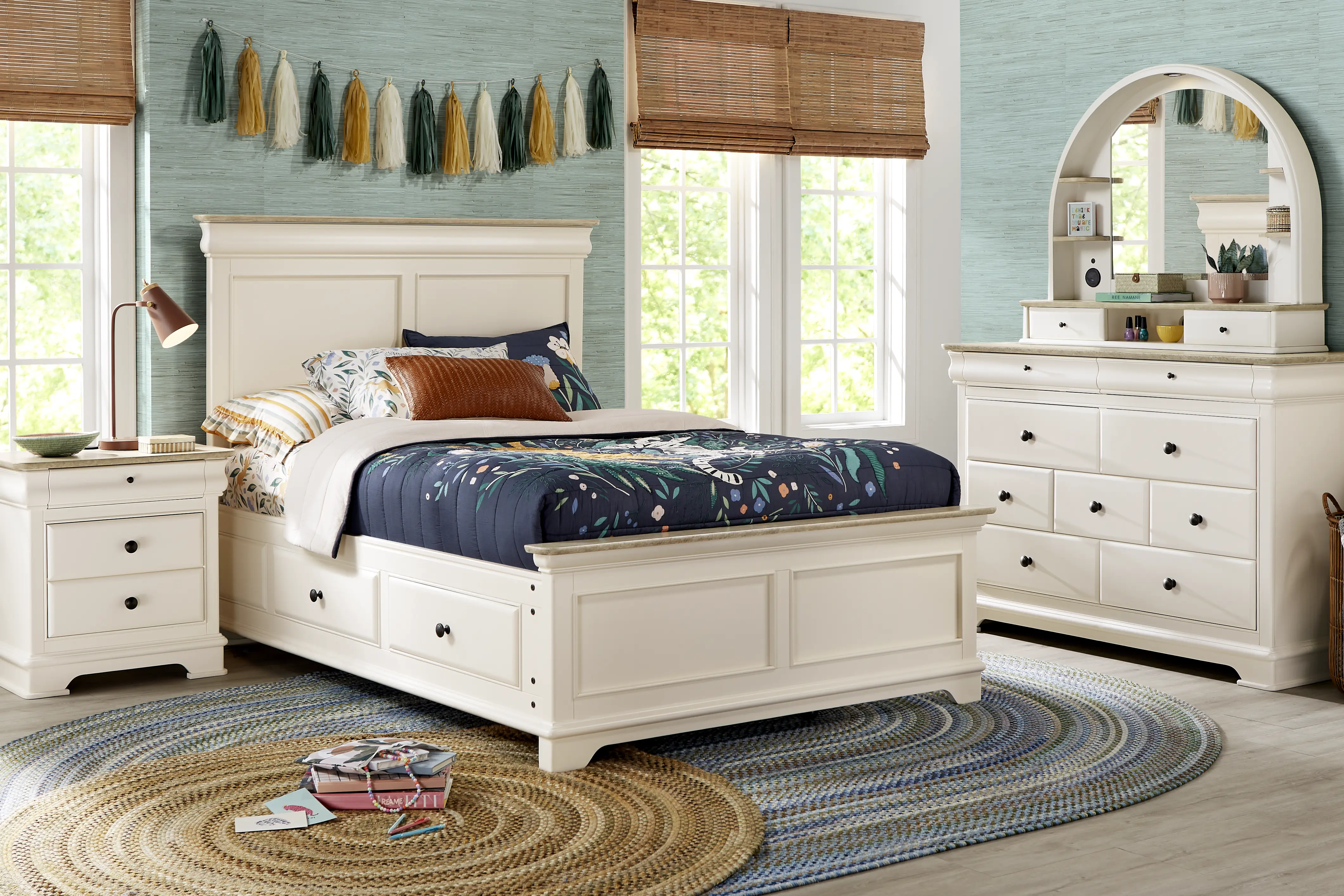Kids Oberon Cream Full Panel Bedroom with Storage Side Rails - Thumbnail - Image 1