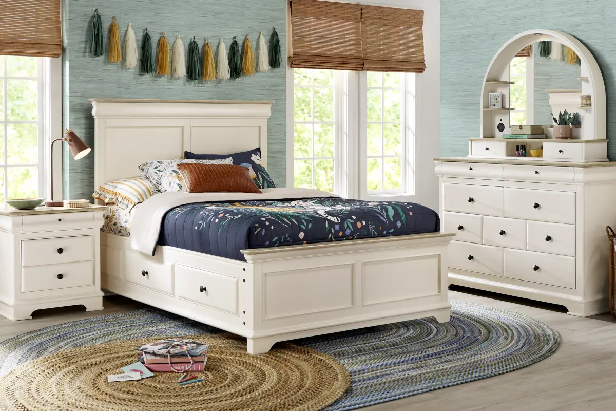 Kids Oberon Cream Full Panel Bedroom with Storage Side Rails