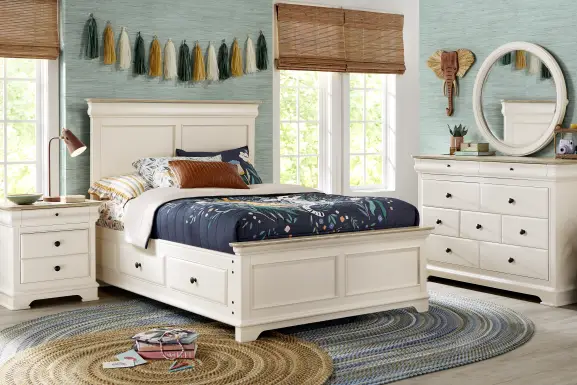 Kids Oberon Cream Full Panel Bedroom with Storage Side Rails