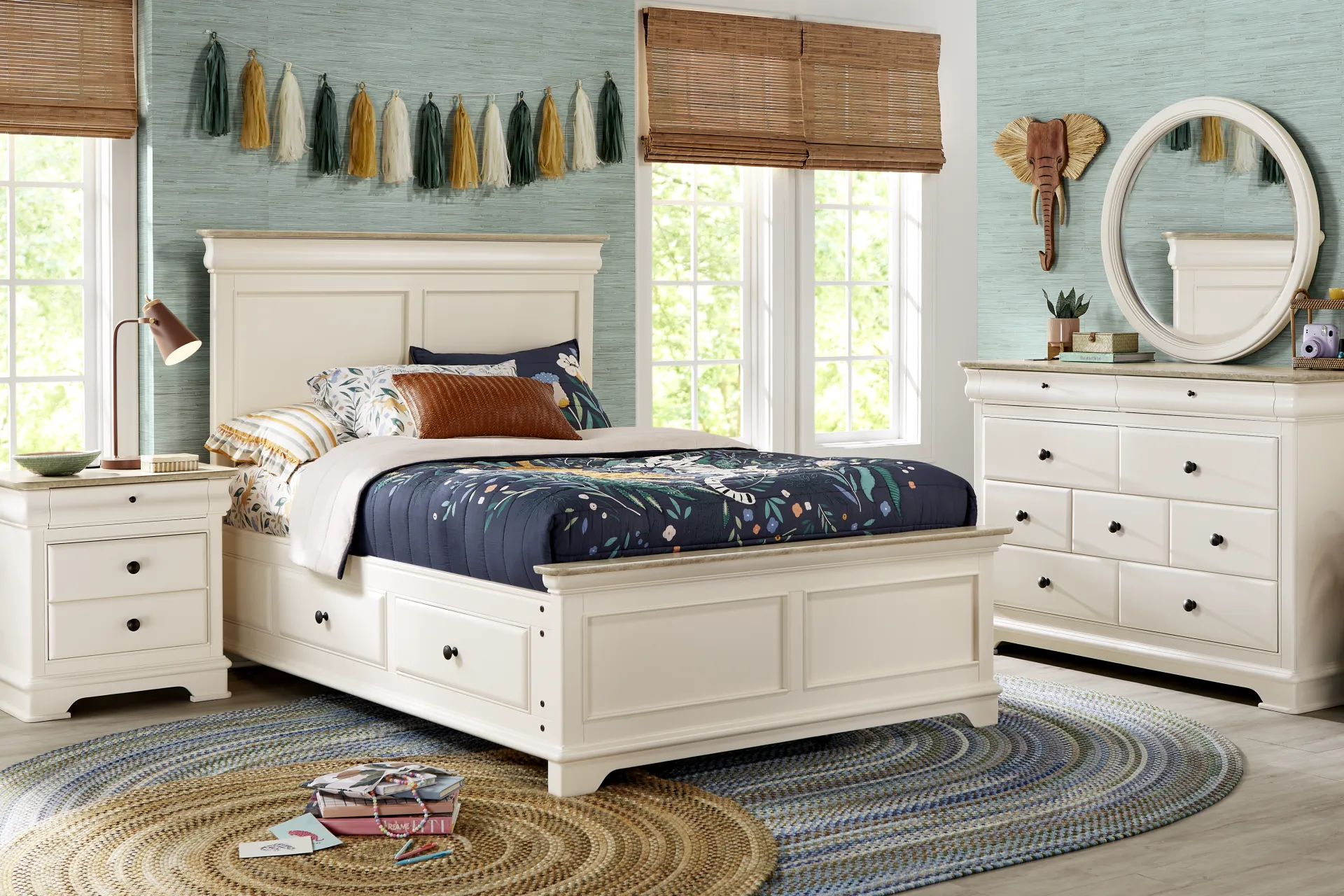 Kids Oberon Cream Full Panel Bed with Storage Side Rails - Image 2