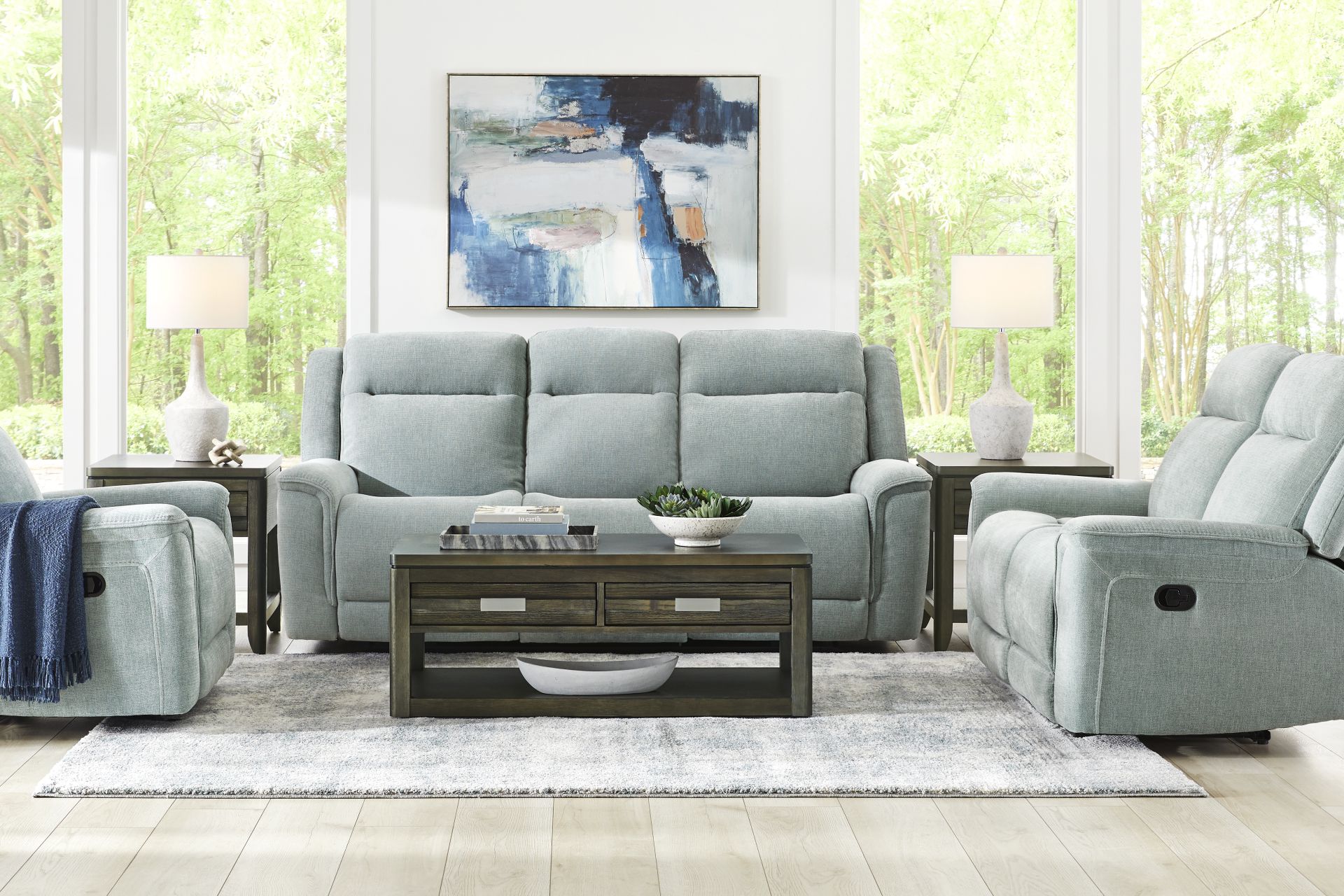 Meadow Park Seafoam 2 Pc Living Room with Dual Power Reclining Sofa - Image 1