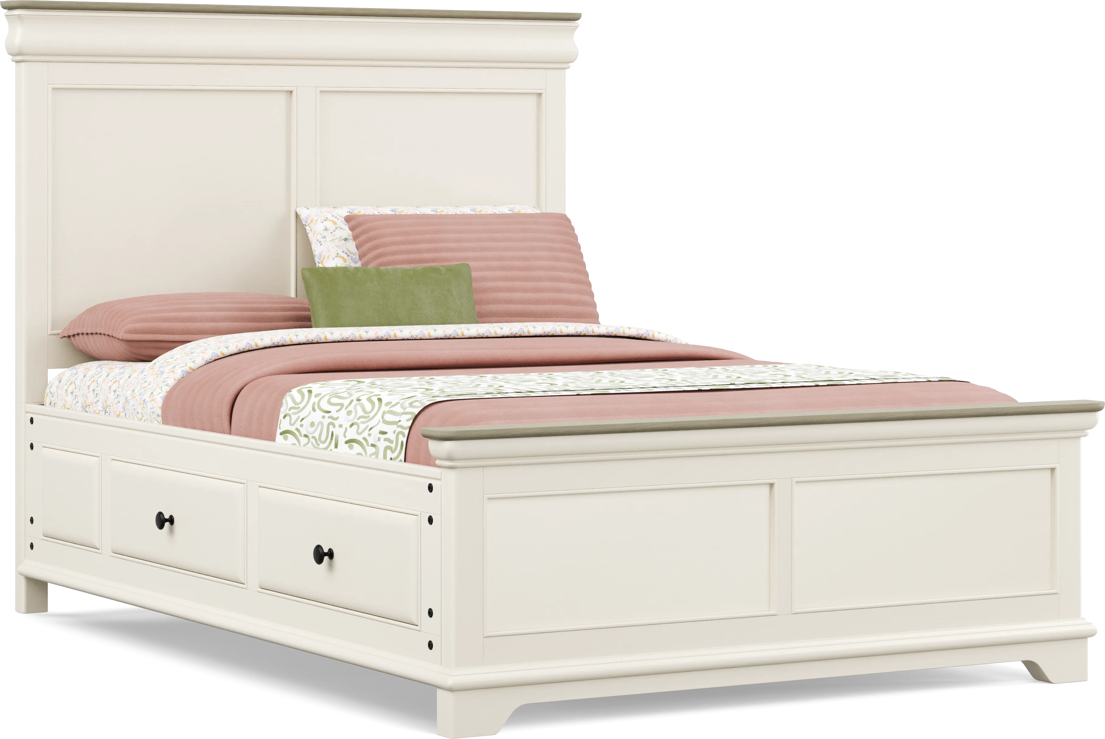 Kids Oberon Cream Full Panel Bed with Storage Side Rails - Thumbnail - Image 1