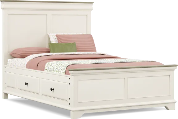 Kids Oberon Cream Full Panel Bed with Storage Side Rails