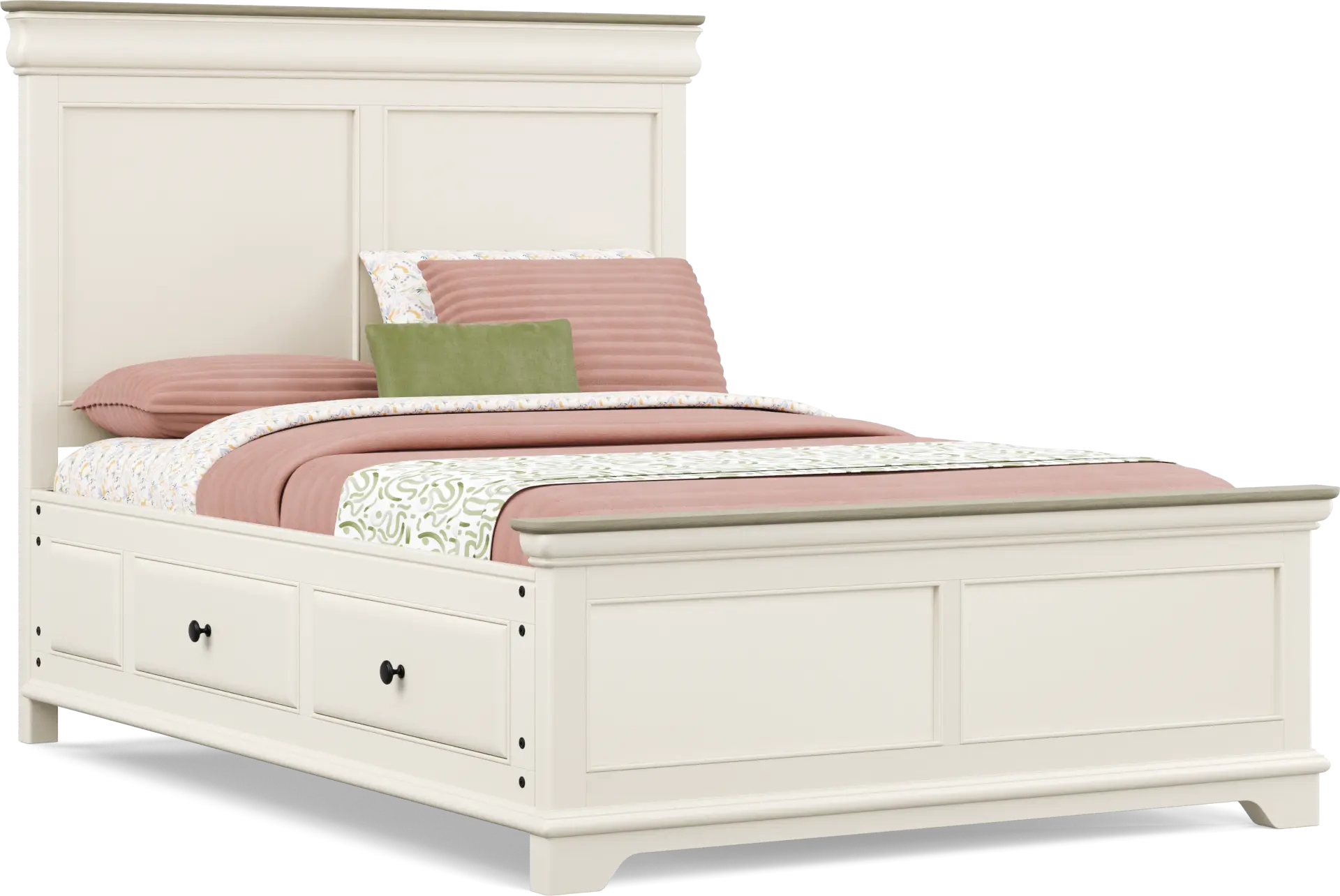 Kids Oberon Cream Full Panel Bed with Storage Side Rails