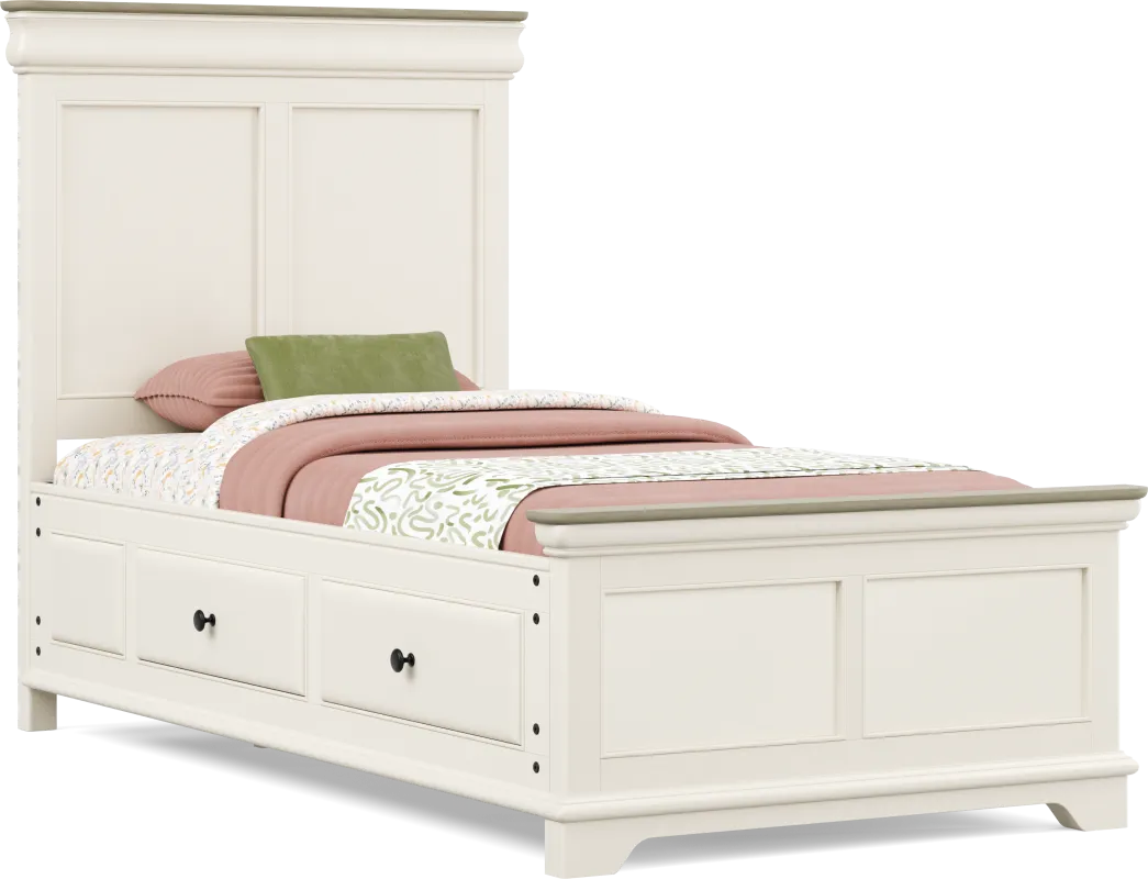 Kids Oberon Cream Twin Panel Bed with Storage Side Rails