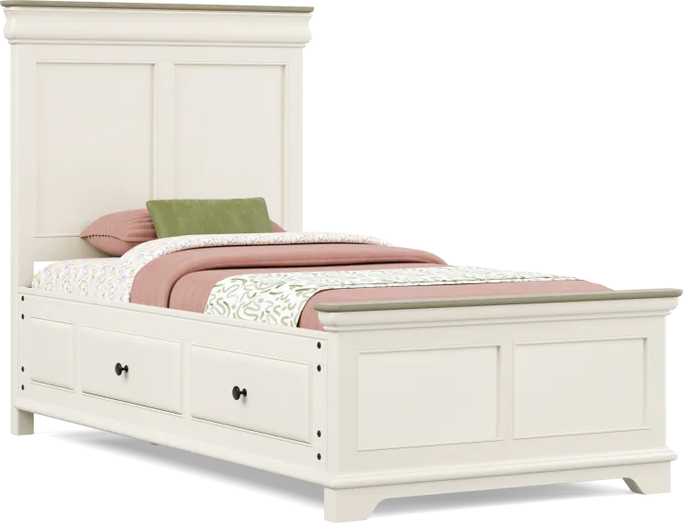 twin bed with 2 storage rails