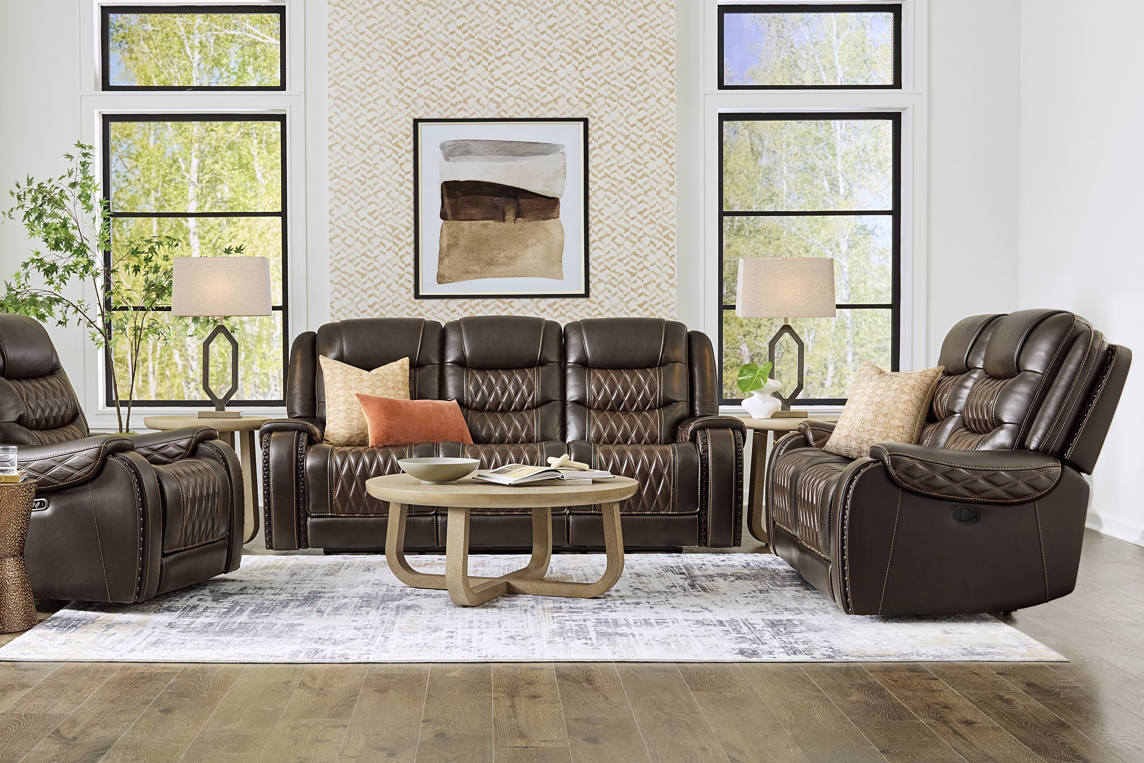 Marquee Brown Leather Triple Power Reclining Sofa
