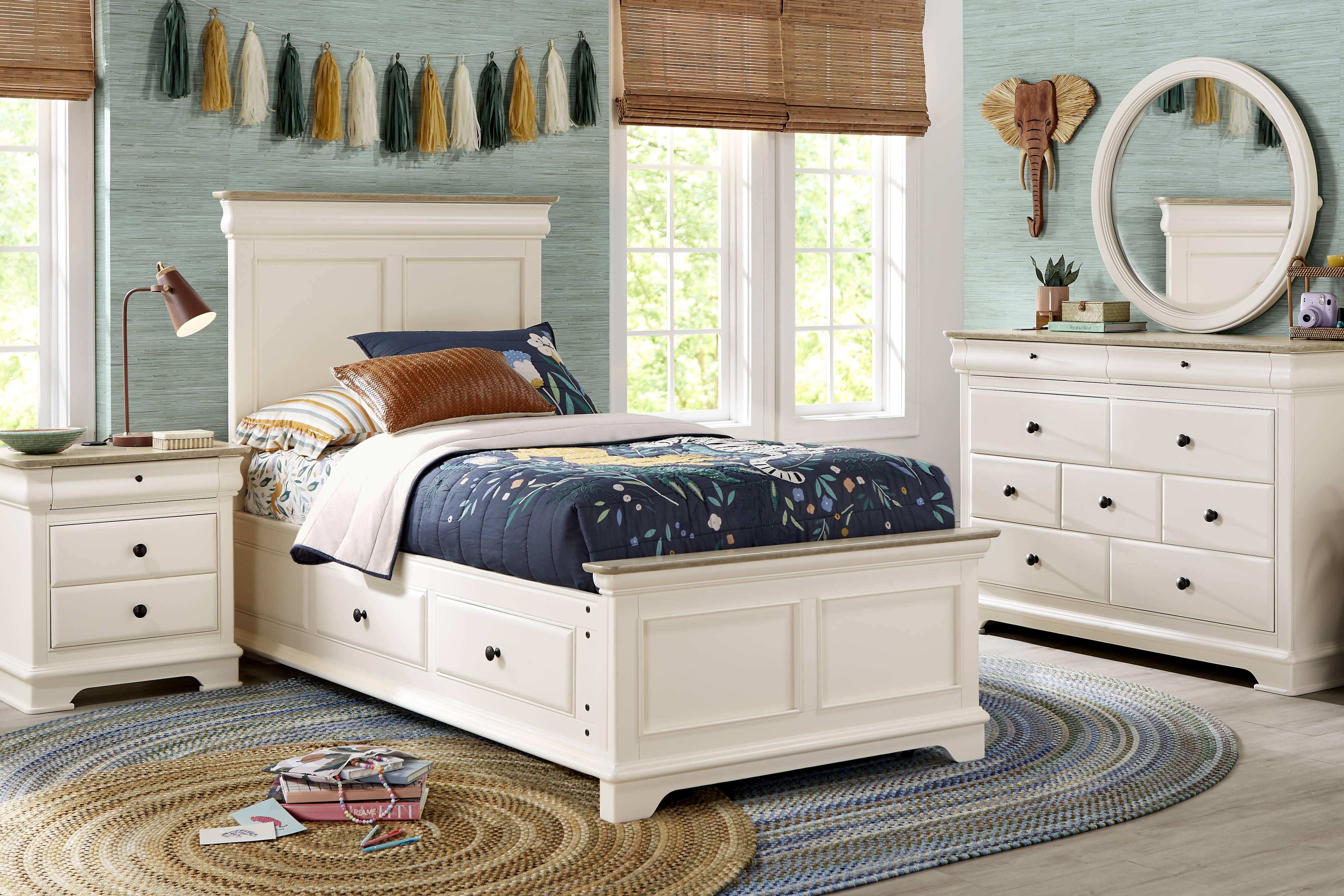 Kids Oberon Cream Twin Panel Bed with Storage Side Rails - Thumbnail - Image 2