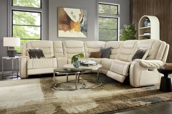 Marquee Cream 6 Pc Leather Triple Power Reclining Sectional