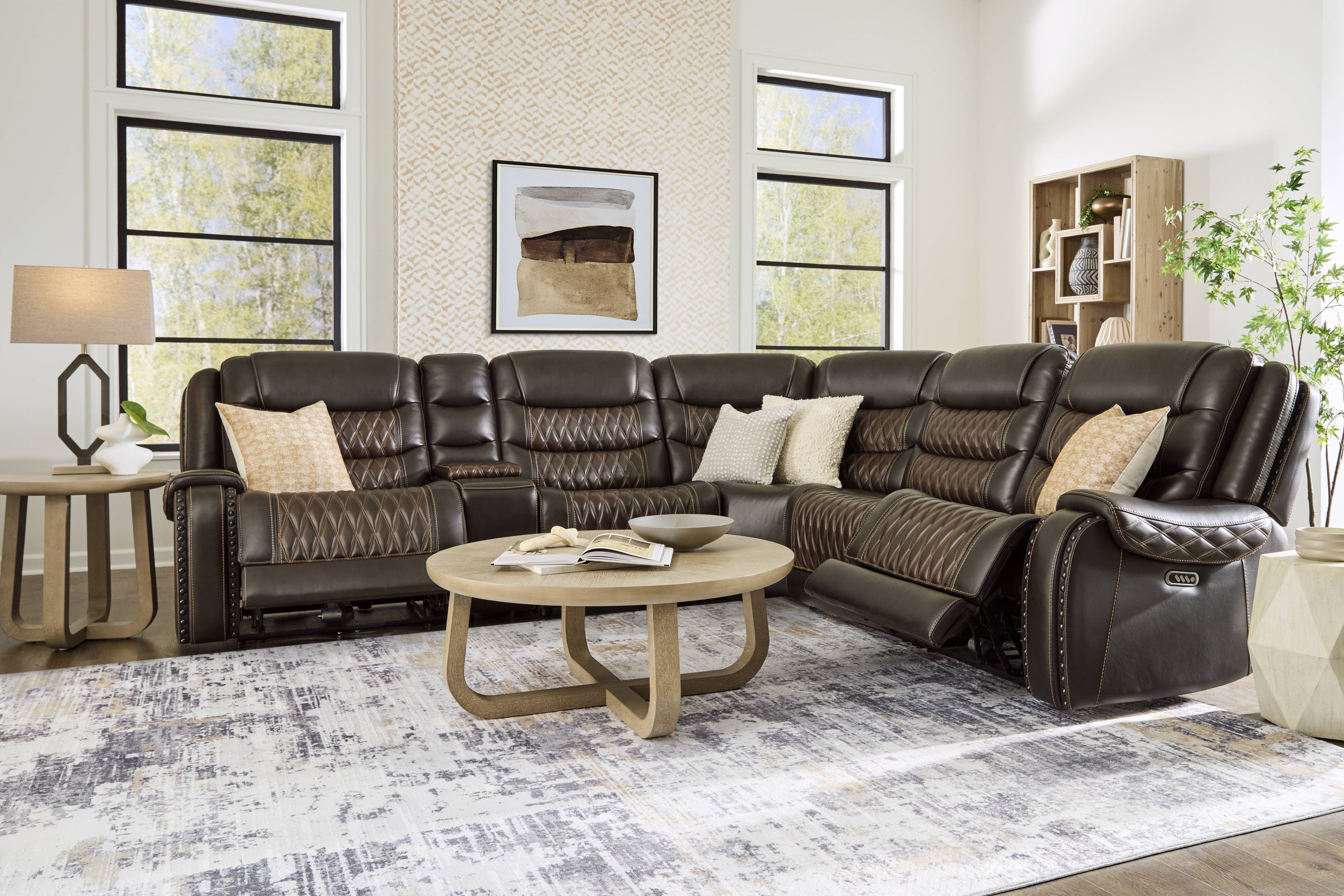 Marquee Brown Leather 6 Pc Triple Power Reclining Sectional