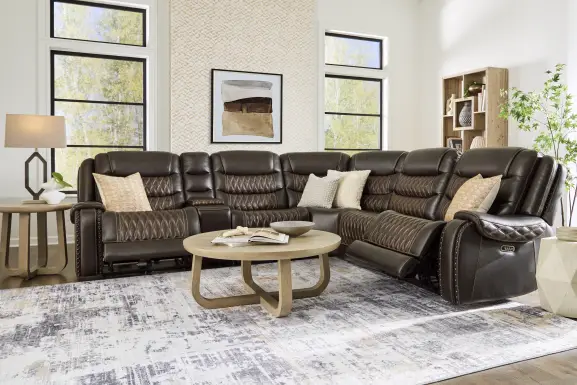 Marquee Brown Leather 6 Pc Triple Power Reclining Sectional