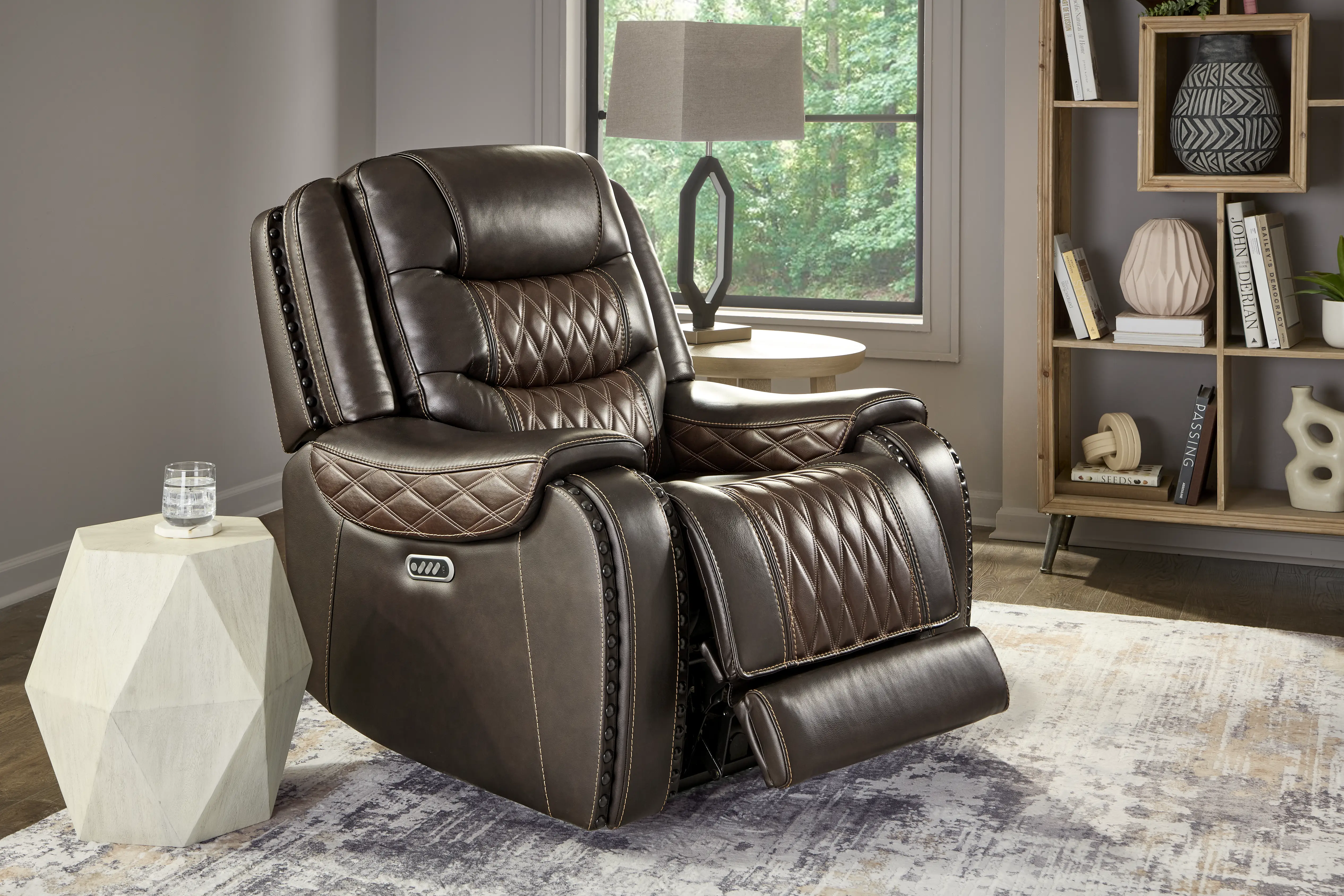 Marquee Brown Leather Triple Power Recliner - Thumbnail - Image 4