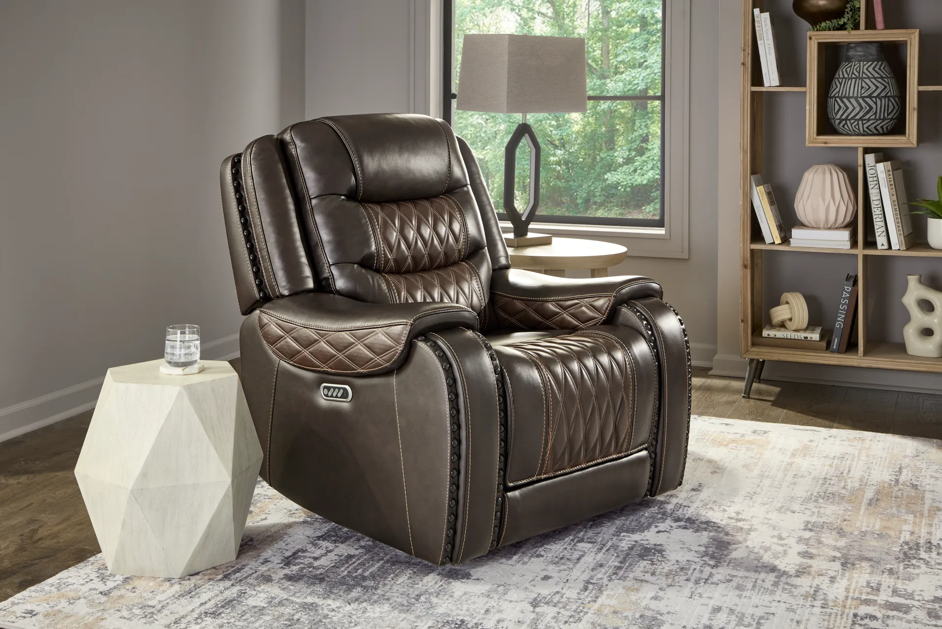 Marquee Brown Leather Triple Power Recliner - Image 2