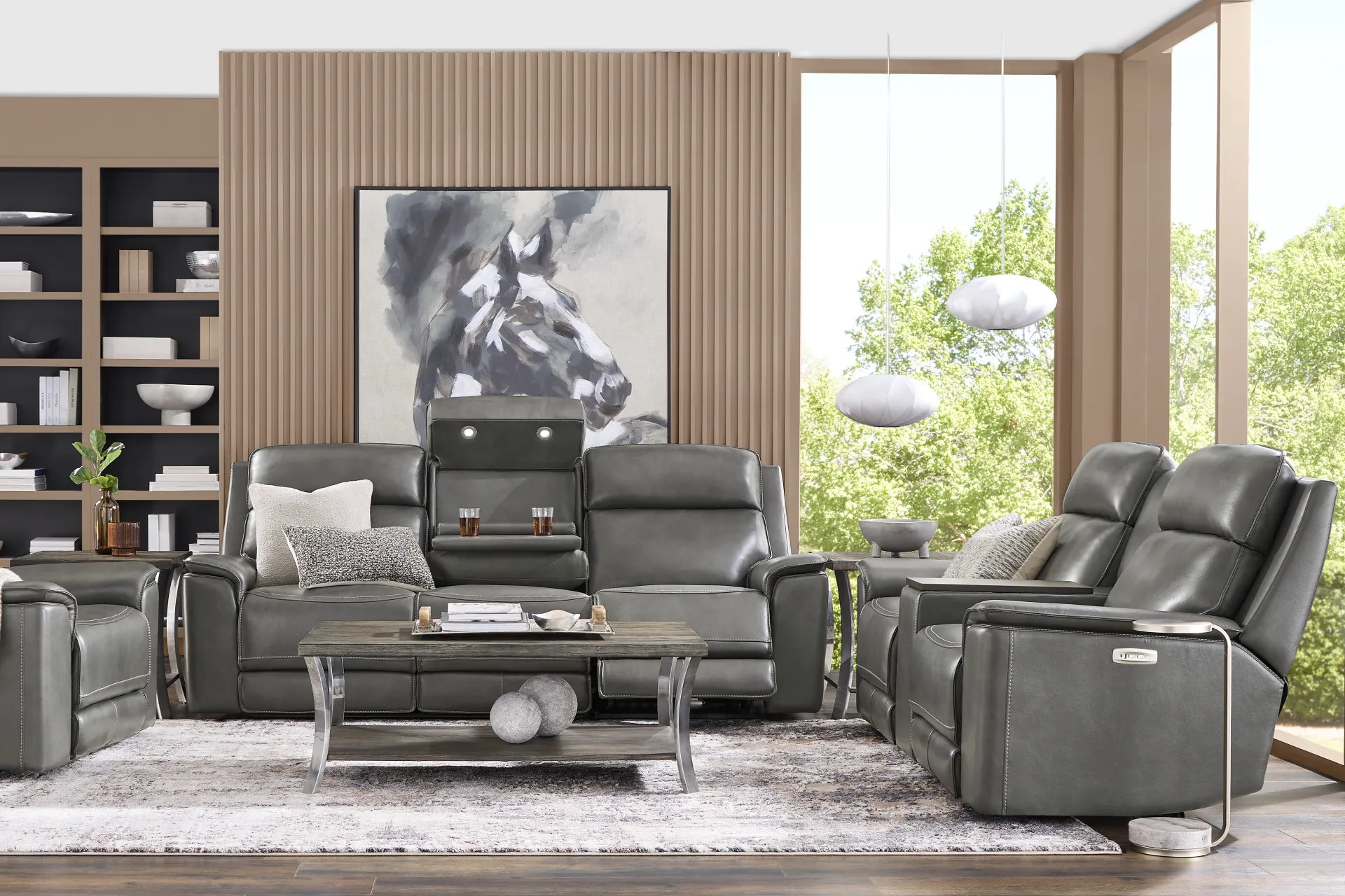 Magellan Smoke Leather Dual Power Reclining Console Loveseat - Image 1