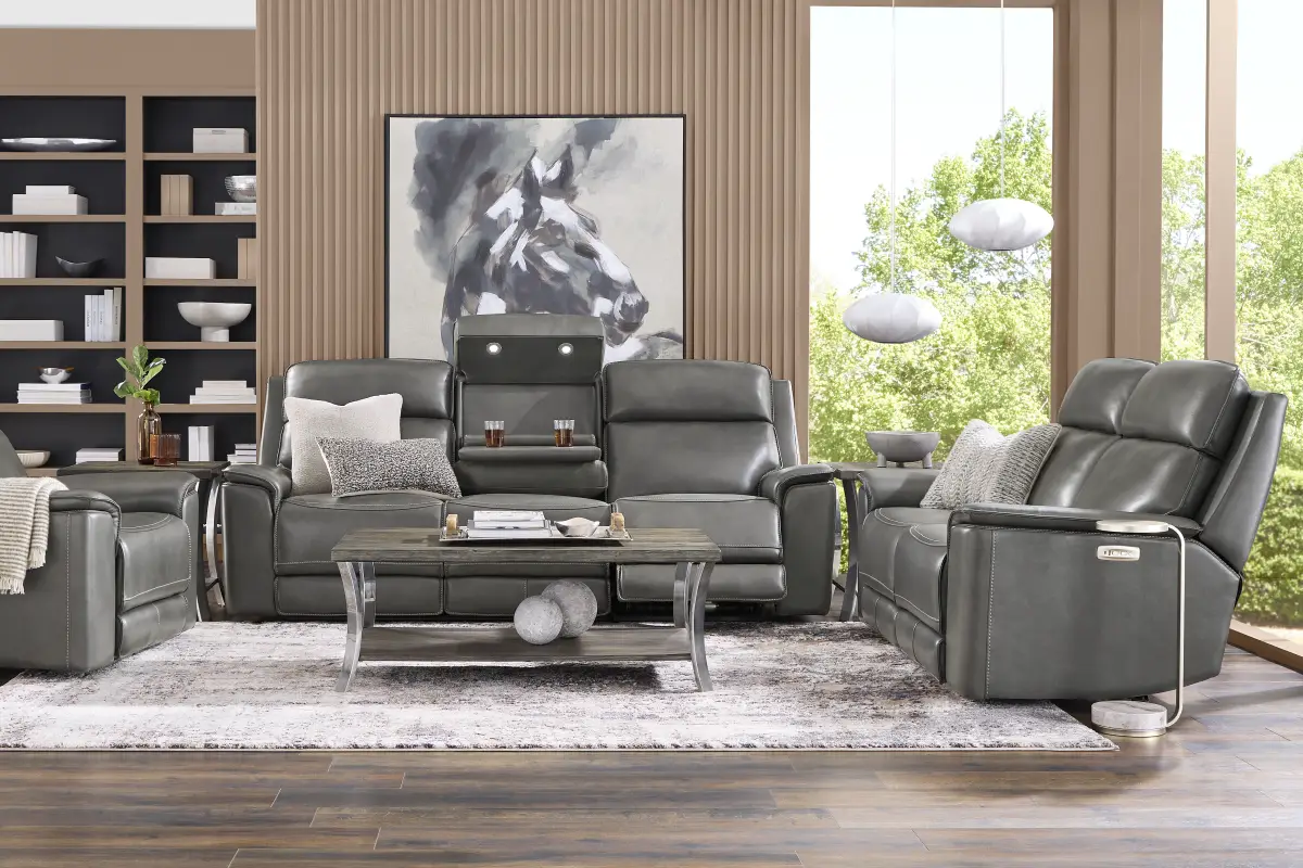 Magellan Smoke Leather 2 Pc Dual Power Reclining Living Room