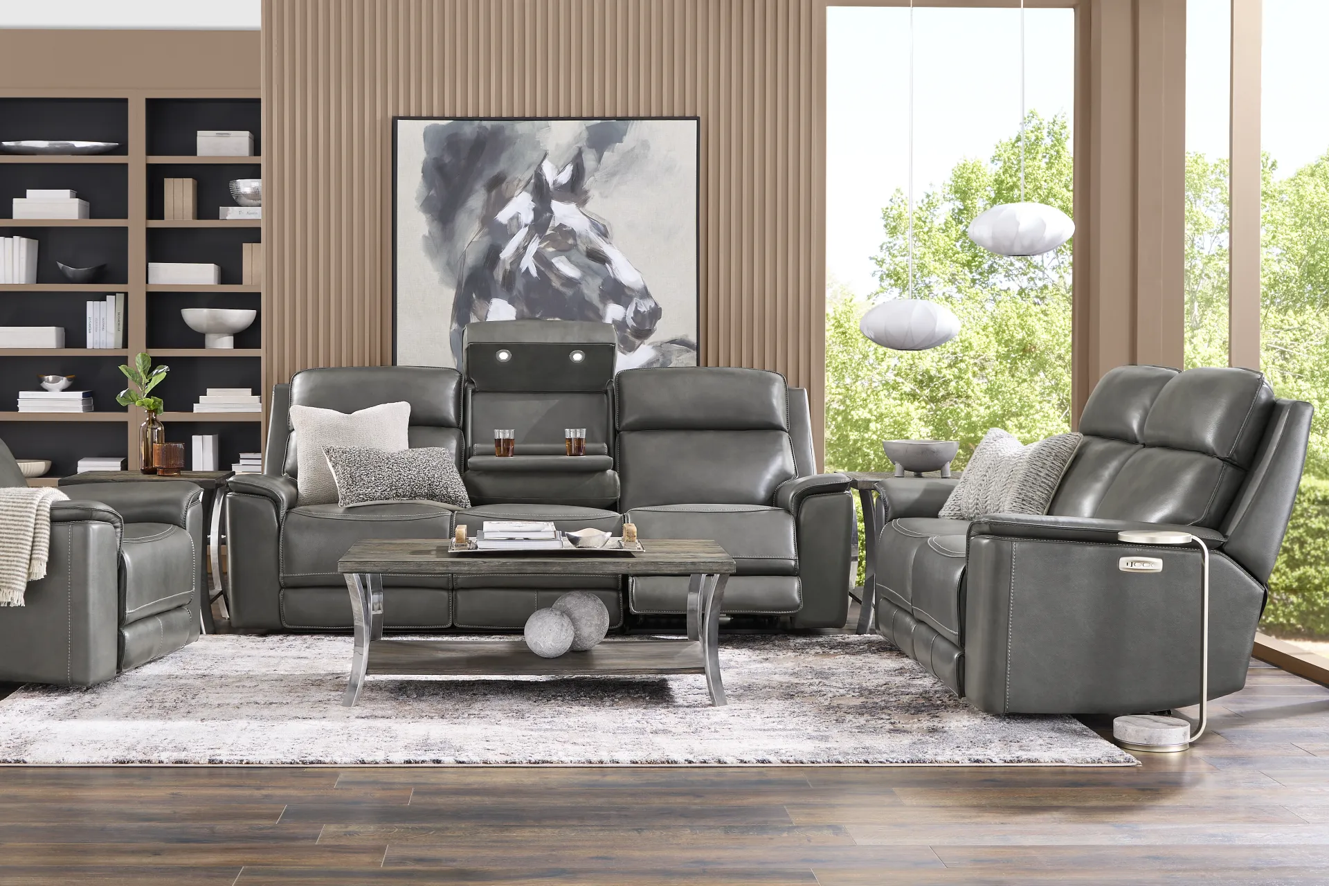 Magellan Smoke Leather 7 Pc Dual Power Reclining Living Room - Image 1