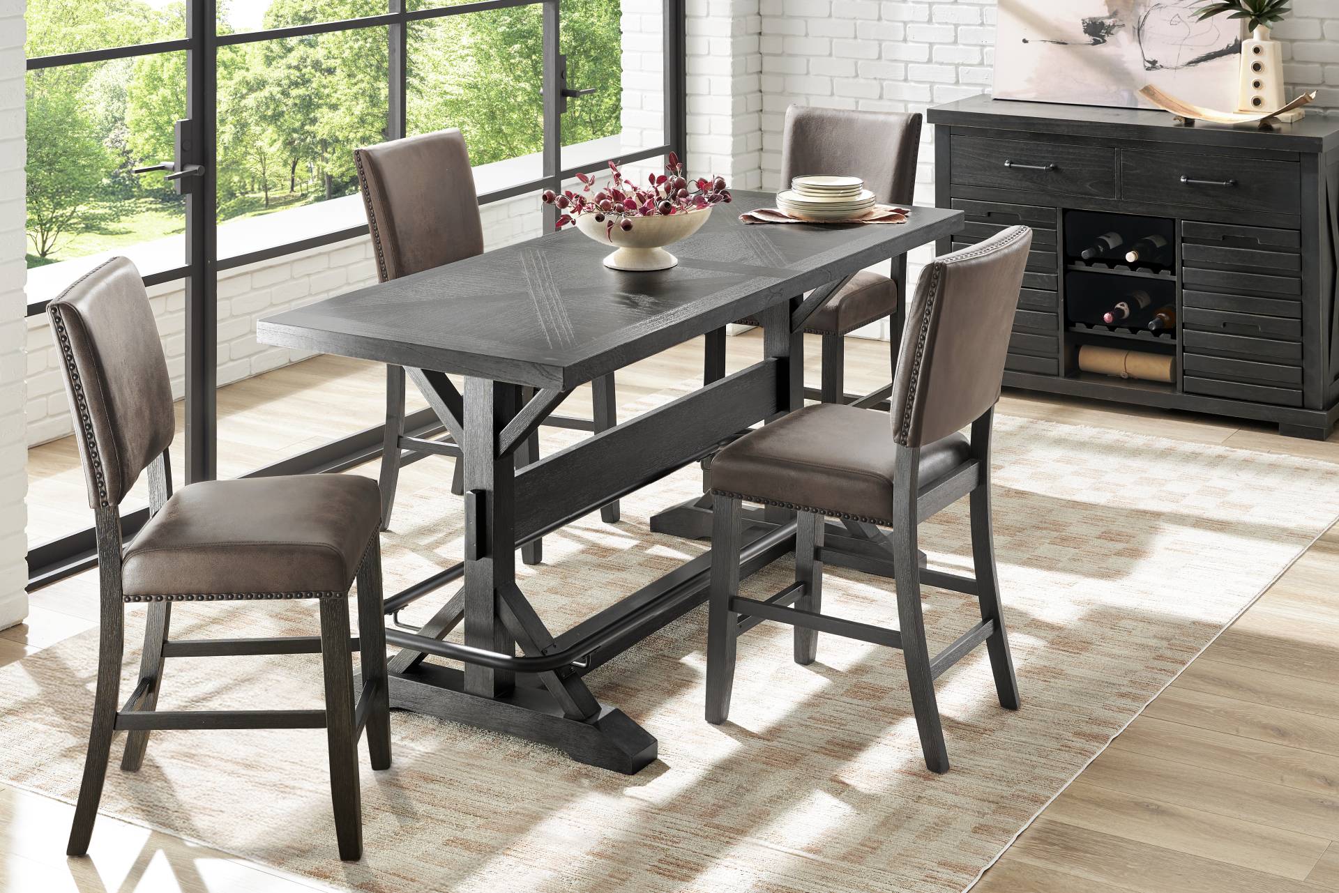 Creston Point Black 5 Pc Counter Height Dining Room with Counter Height Stools full room
