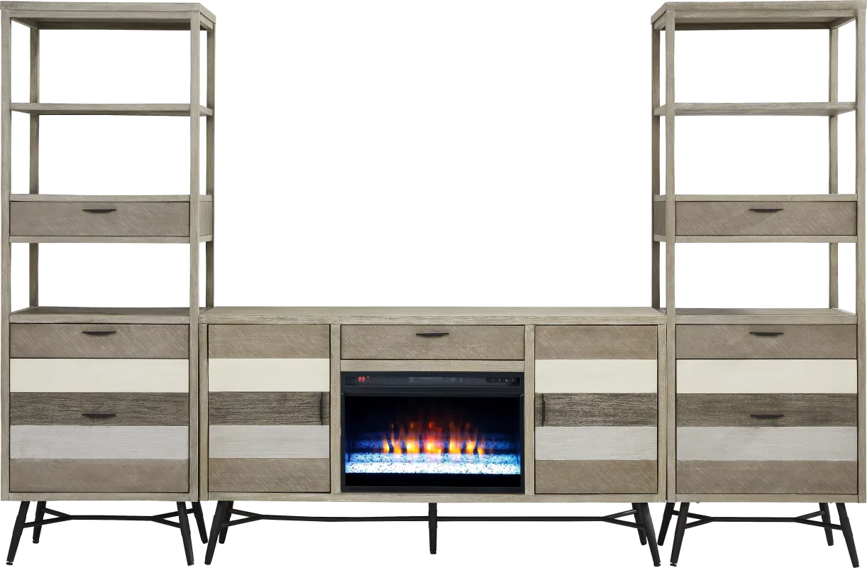 Midtown Loft Gray 4 Pc Wall Unit with 66 in. Console and Electric Fireplace