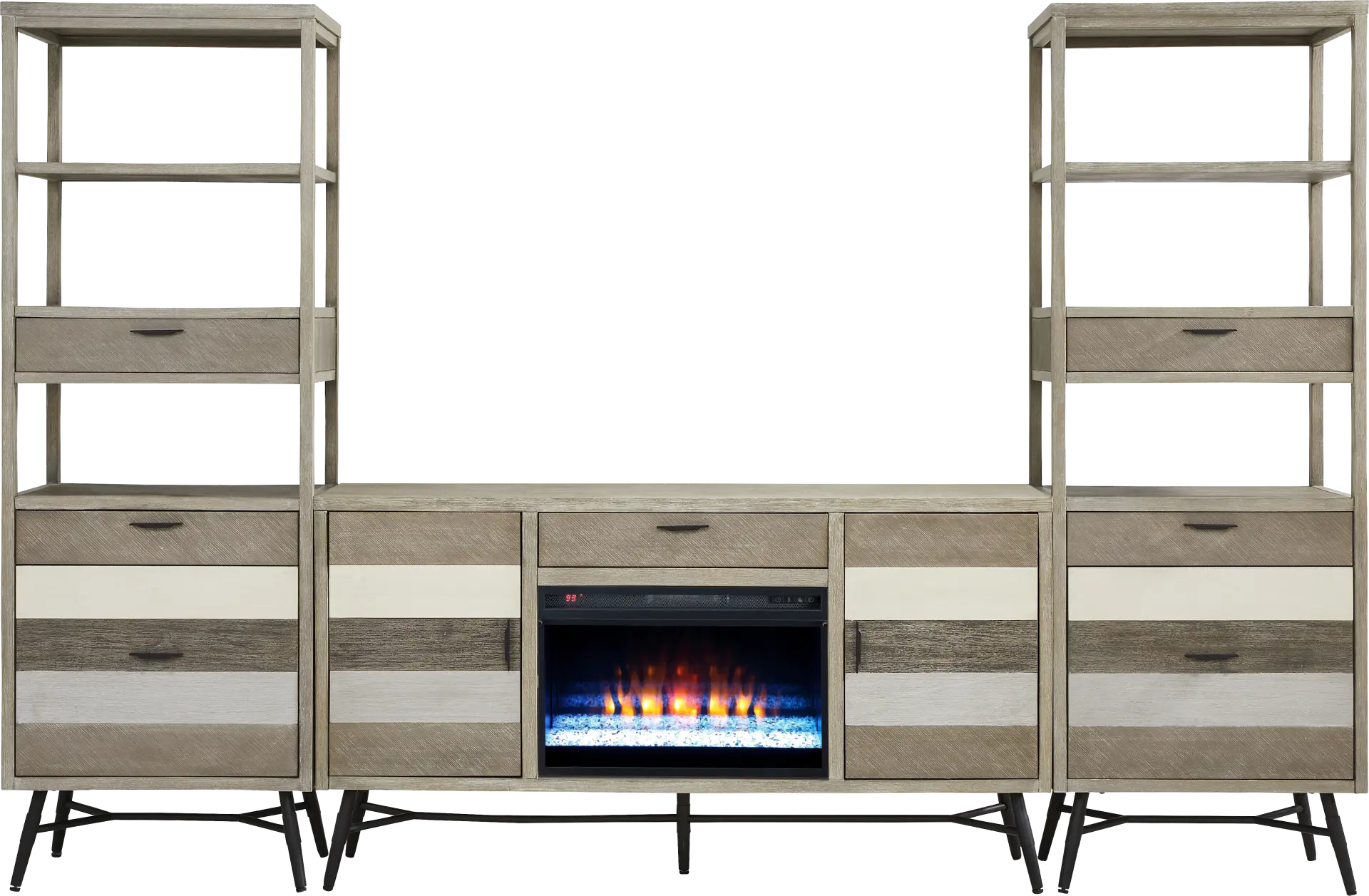 Midtown Loft Gray 4 Pc Wall Unit with 66 in. Console and Electric Fireplace