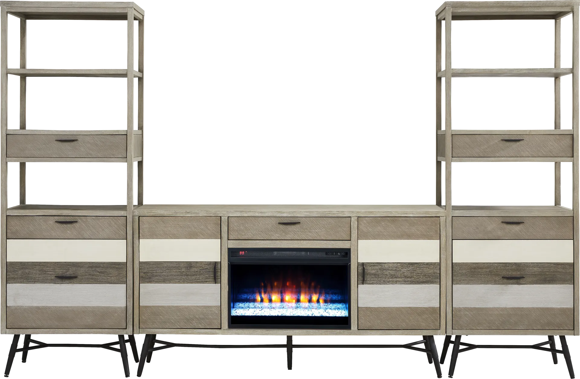 Midtown Loft Gray 4 Pc Wall Unit with 66 in. Console and Electric Fireplace - Image 1