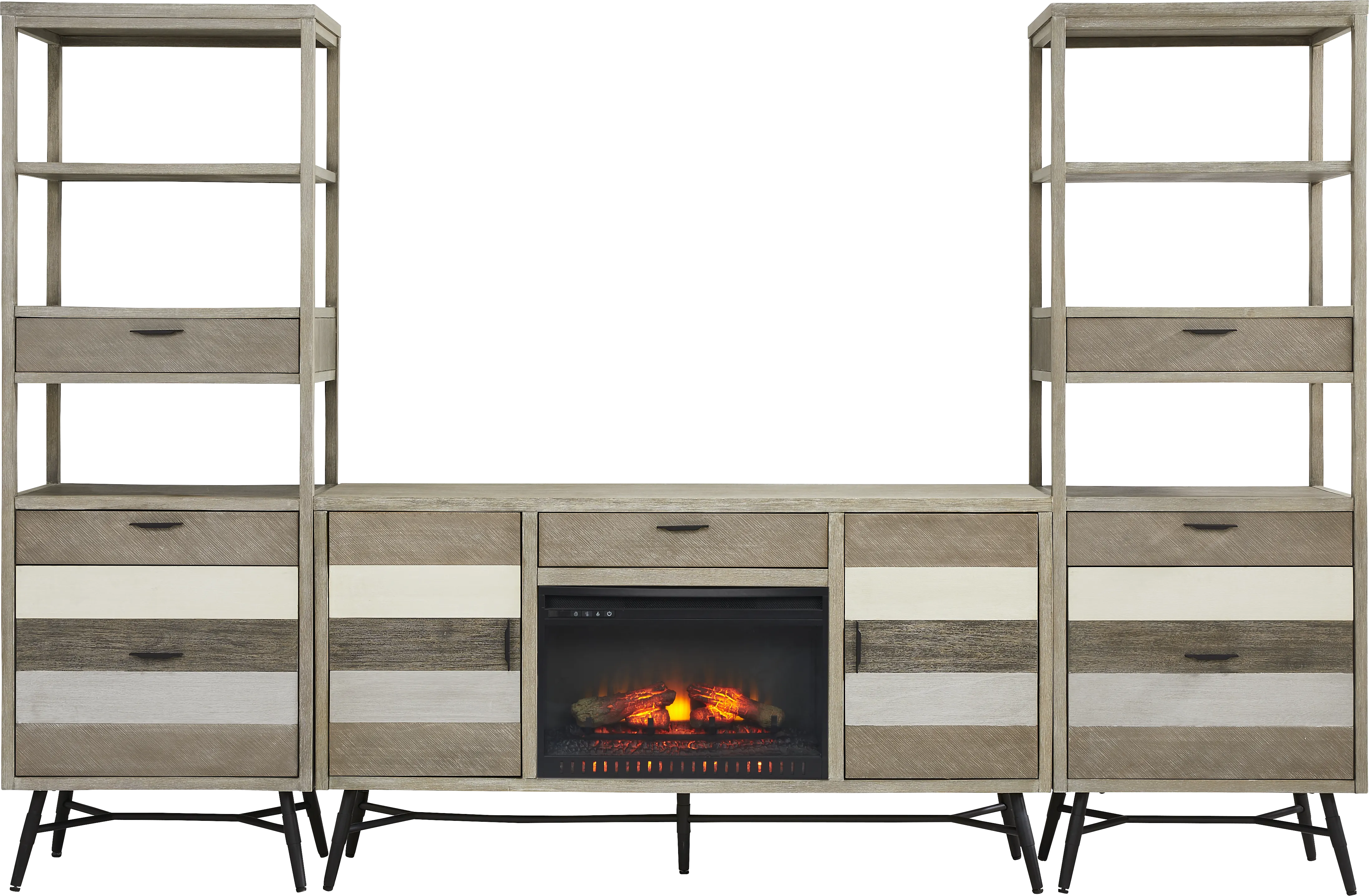 Midtown Loft Gray 4 Pc Wall Unit with 66 in. Console and Electric Log Fireplace - Thumbnail - Image 1