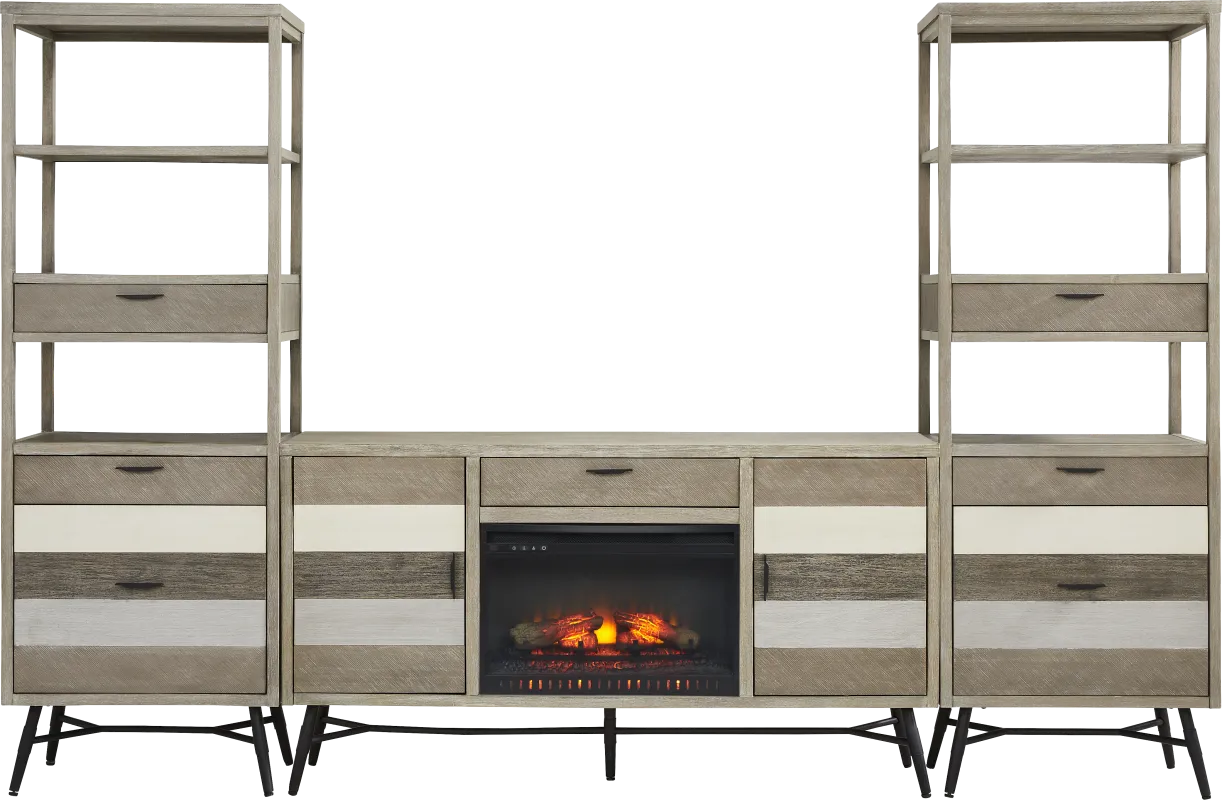 Midtown Loft Gray 4 Pc Wall Unit with 66 in. Console and Electric Log Fireplace