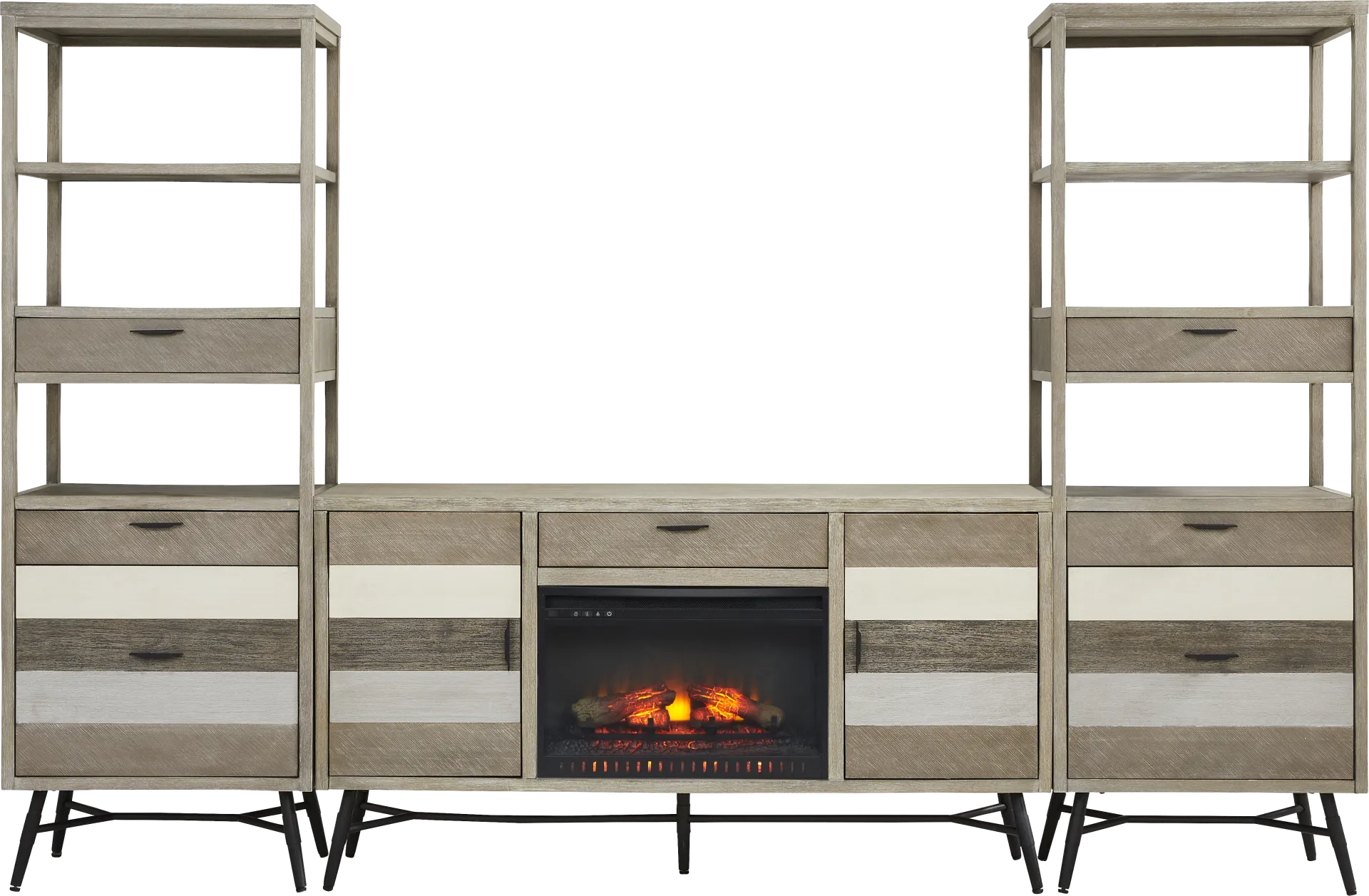 Midtown Loft Gray 4 Pc Wall Unit with 66 in. Console and Electric Log Fireplace - Image 1