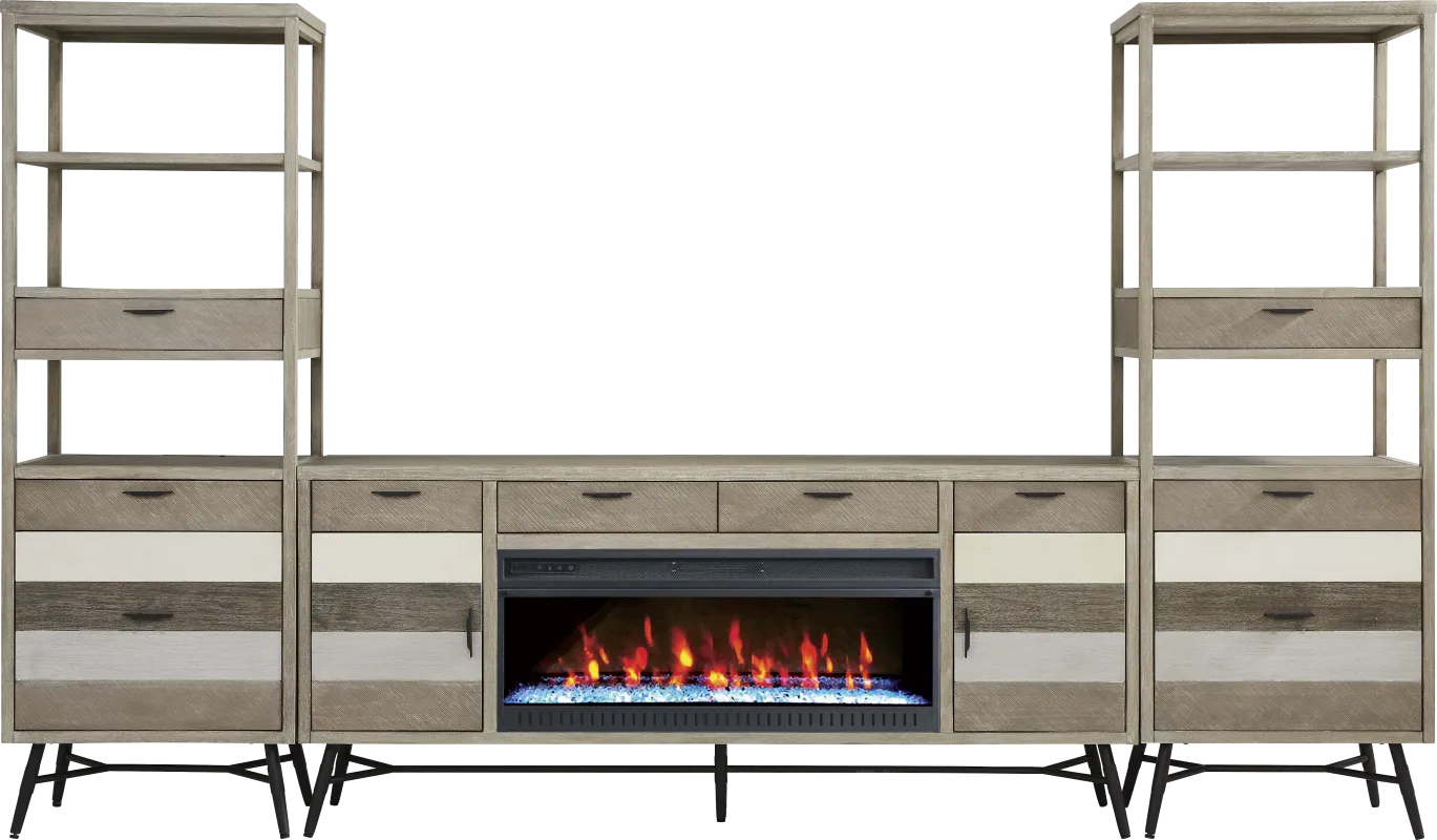 Midtown Loft Gray 4 Pc Wall Unit with 80 in. Console and Electric Fireplace