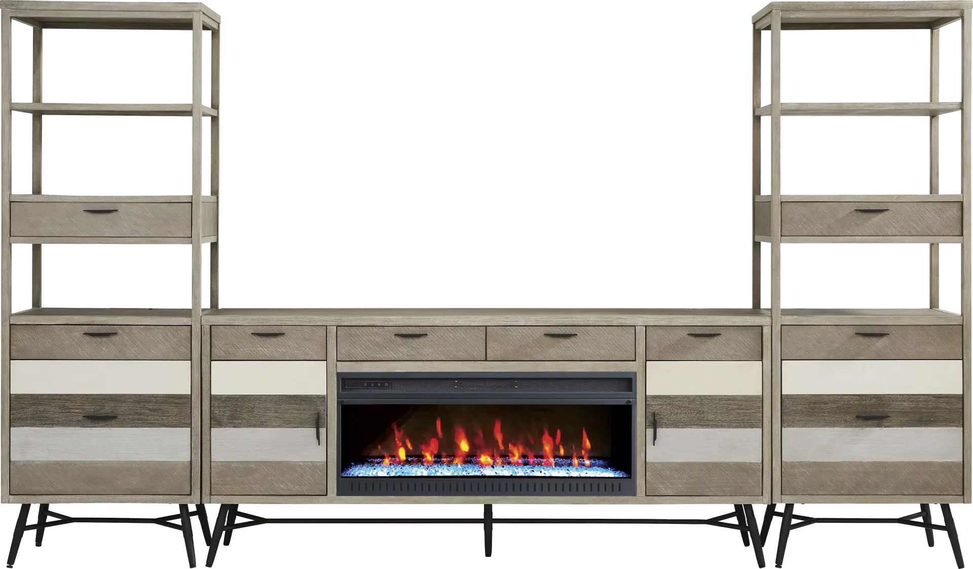 Midtown Loft Gray 4 Pc Wall Unit with 80 in. Console and Electric Fireplace