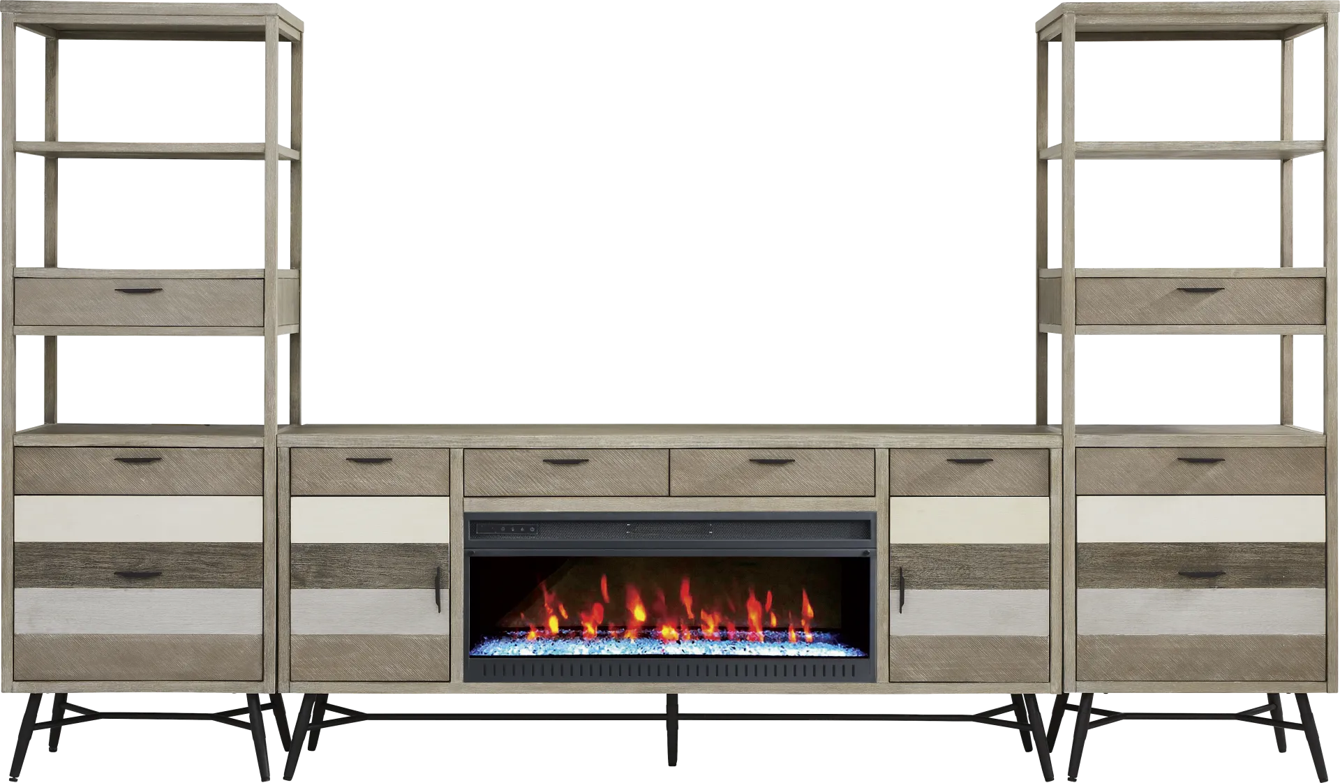 Midtown Loft Gray 4 Pc Wall Unit with 80 in. Console and Electric Fireplace - Image 1