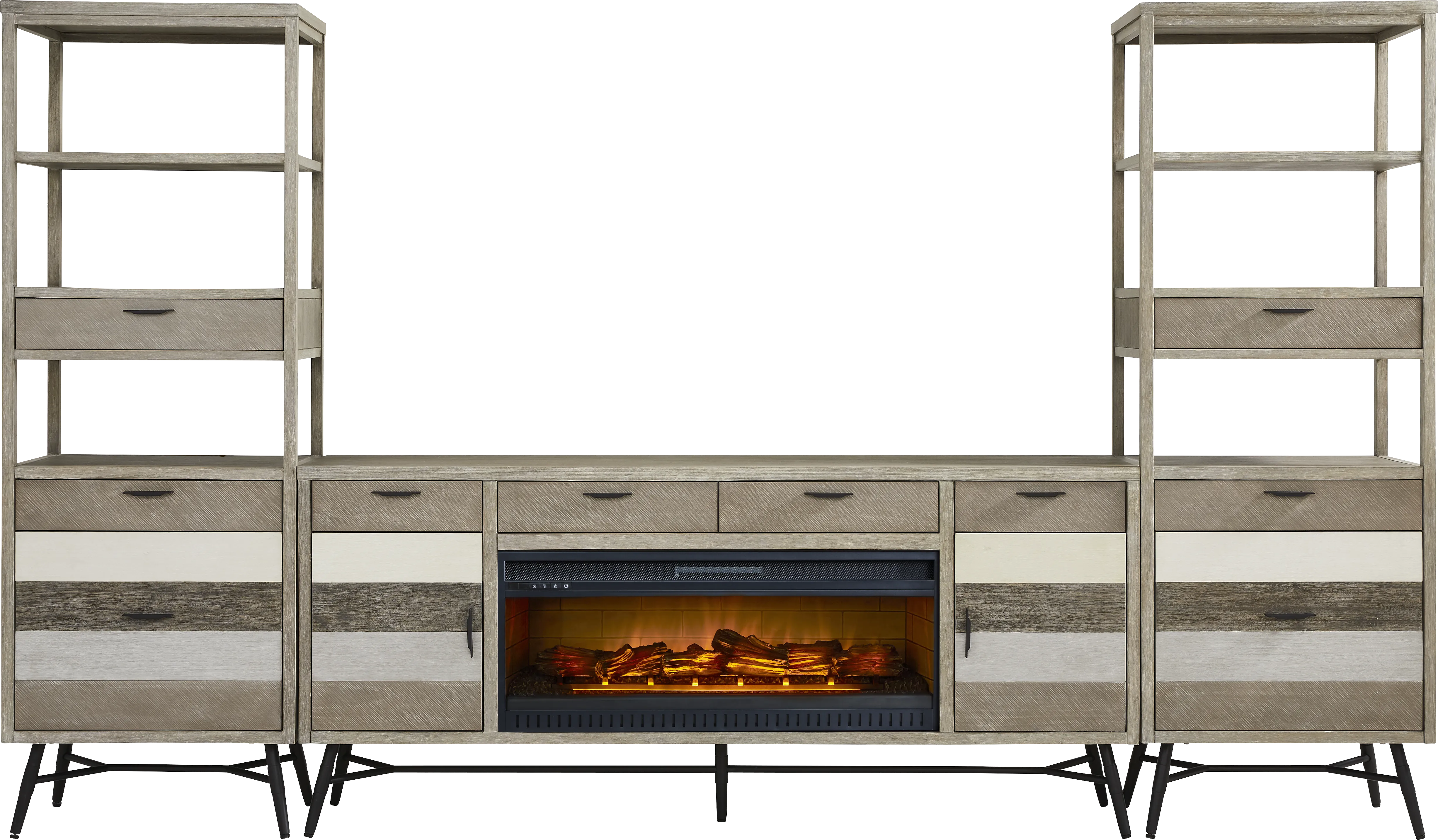 Midtown Loft Gray 4 Pc Wall Unit with 80 in. Console and Electric Log Fireplace - Thumbnail - Image 1