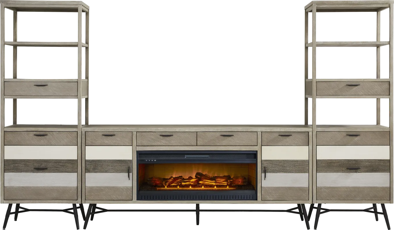 Midtown Loft Gray 4 Pc Wall Unit with 80 in. Console and Electric Log Fireplace
