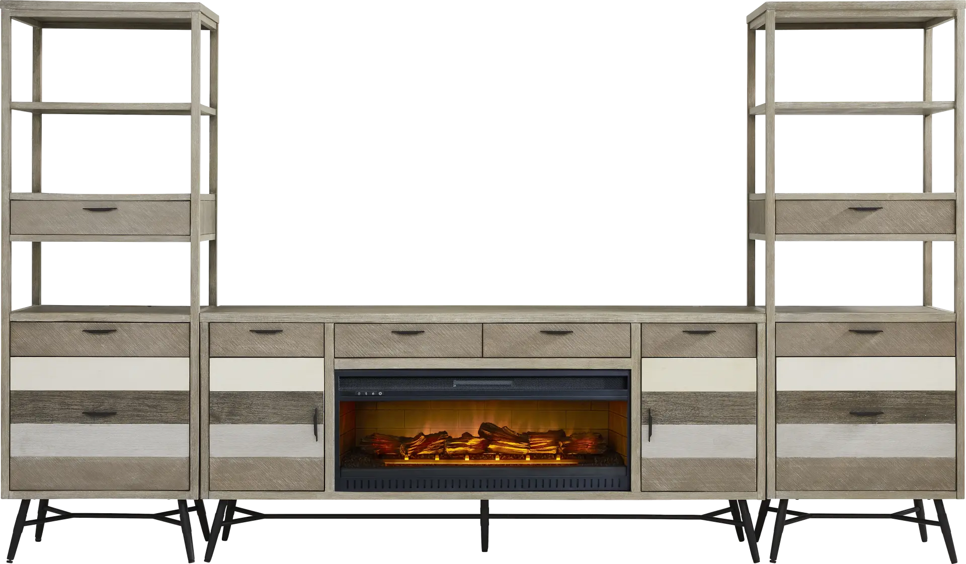 Midtown Loft Gray 4 Pc Wall Unit with 80 in. Console and Electric Log Fireplace