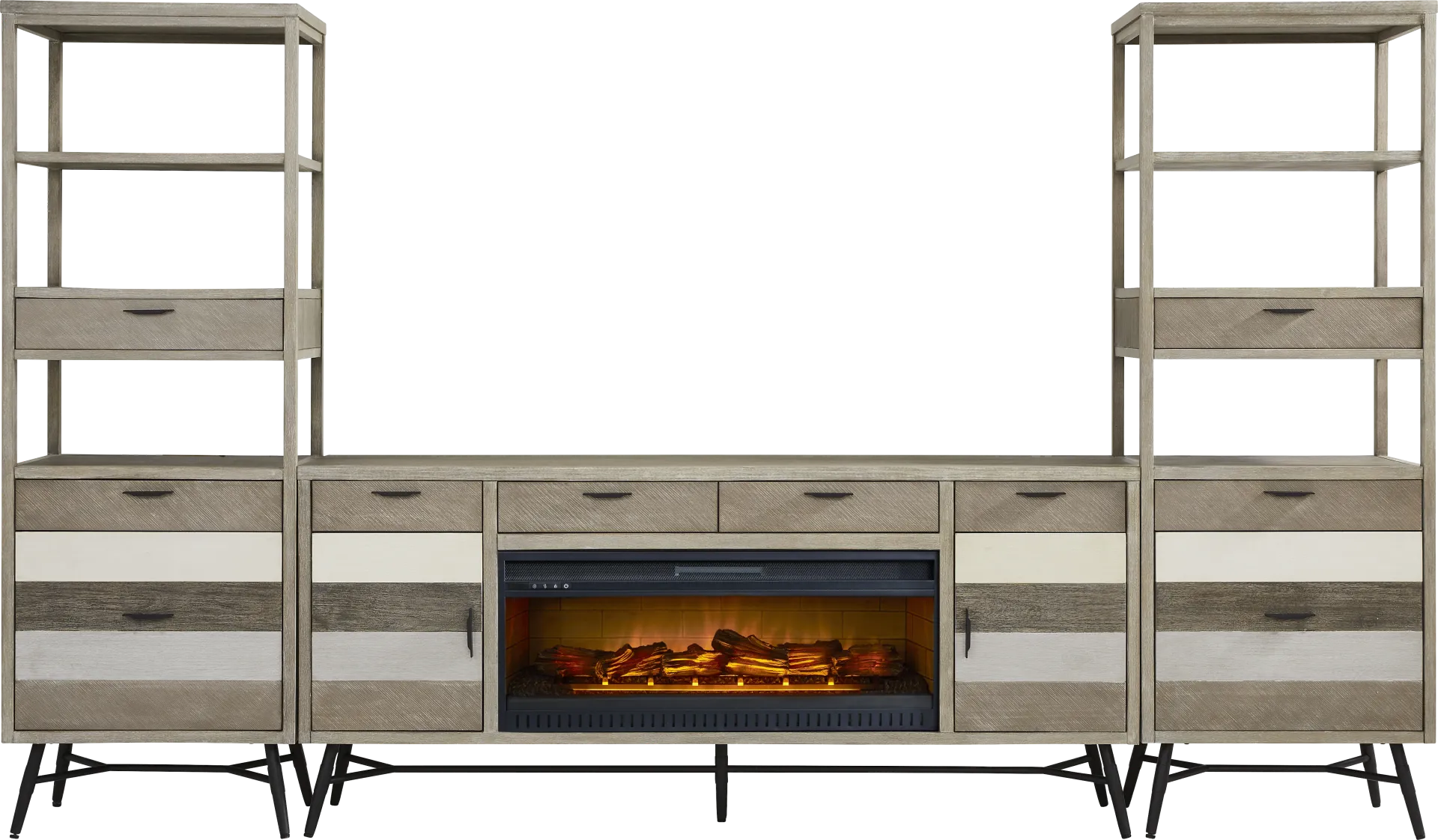Midtown Loft Gray 4 Pc Wall Unit with 80 in. Console and Electric Log Fireplace - Image 1