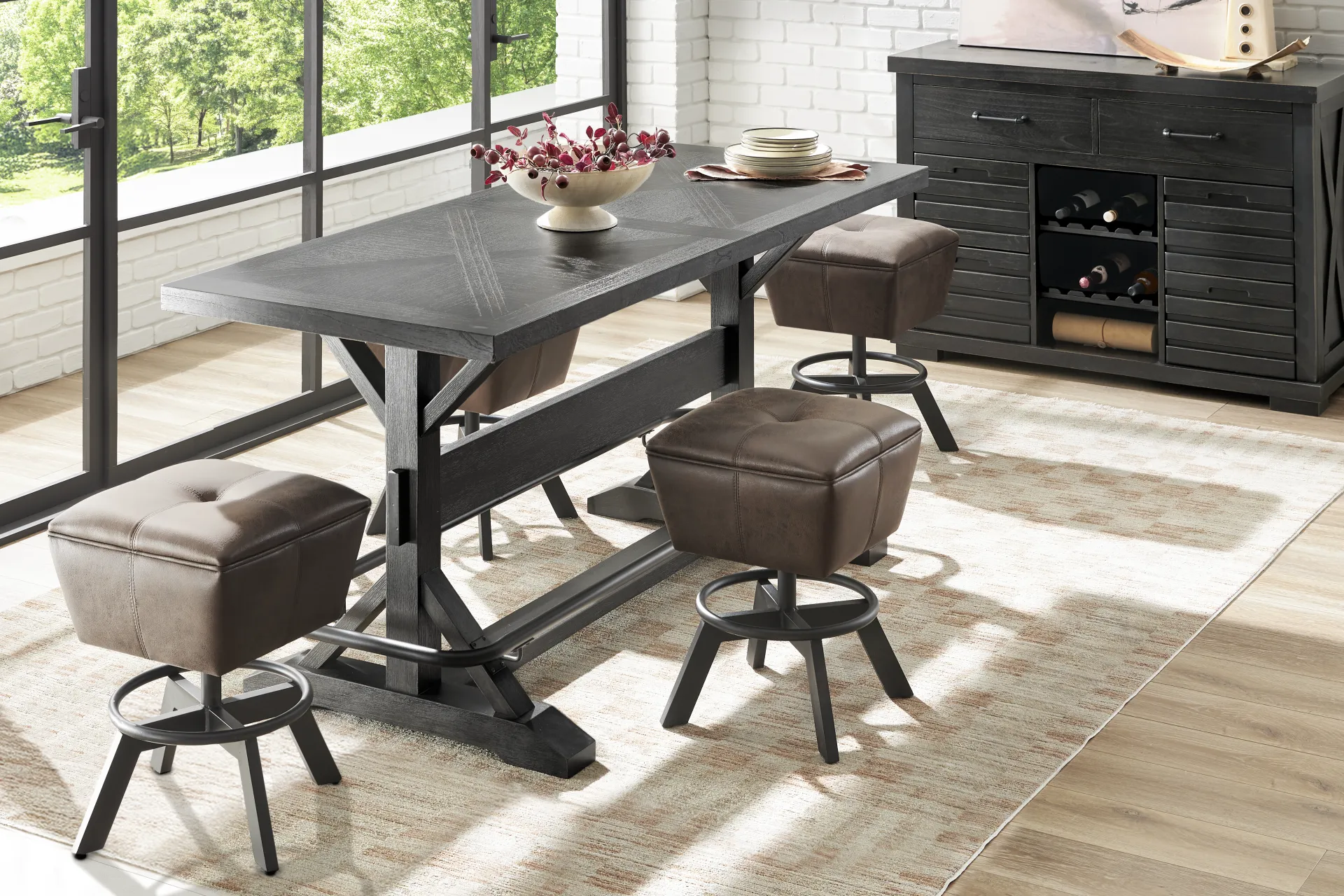 Creston Point Black 5 Pc Counter Height Dining Room with Swivel Counter Height Stools - Image 1