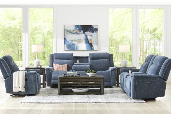 Meadow Park Cobalt Dual Power Reclining Console Loveseat